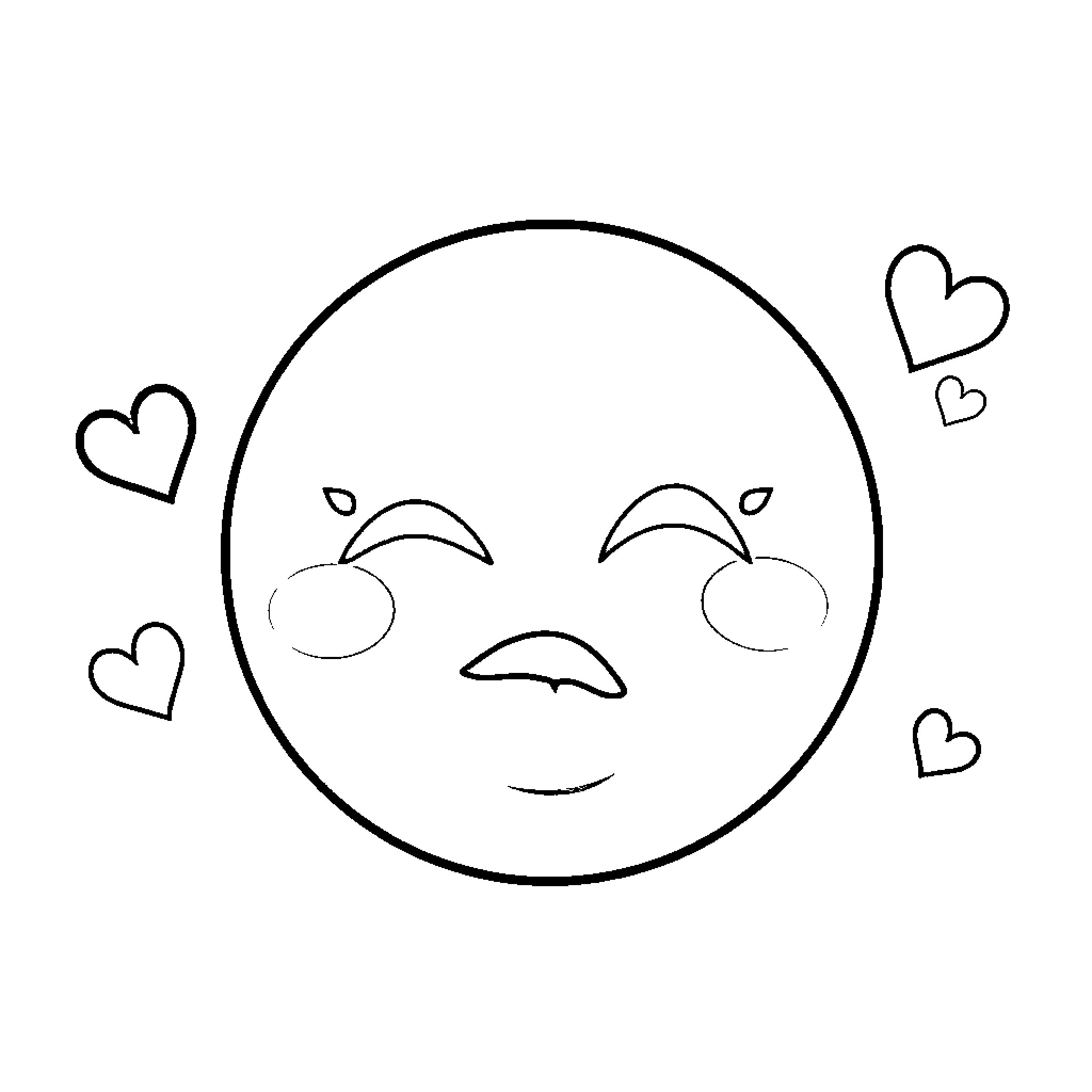 Emoji with love expression Coloring Page (free black-and-white line drawing printable PDF for all, from beginners to advanced learners, including children, teens, adults, and seniors)