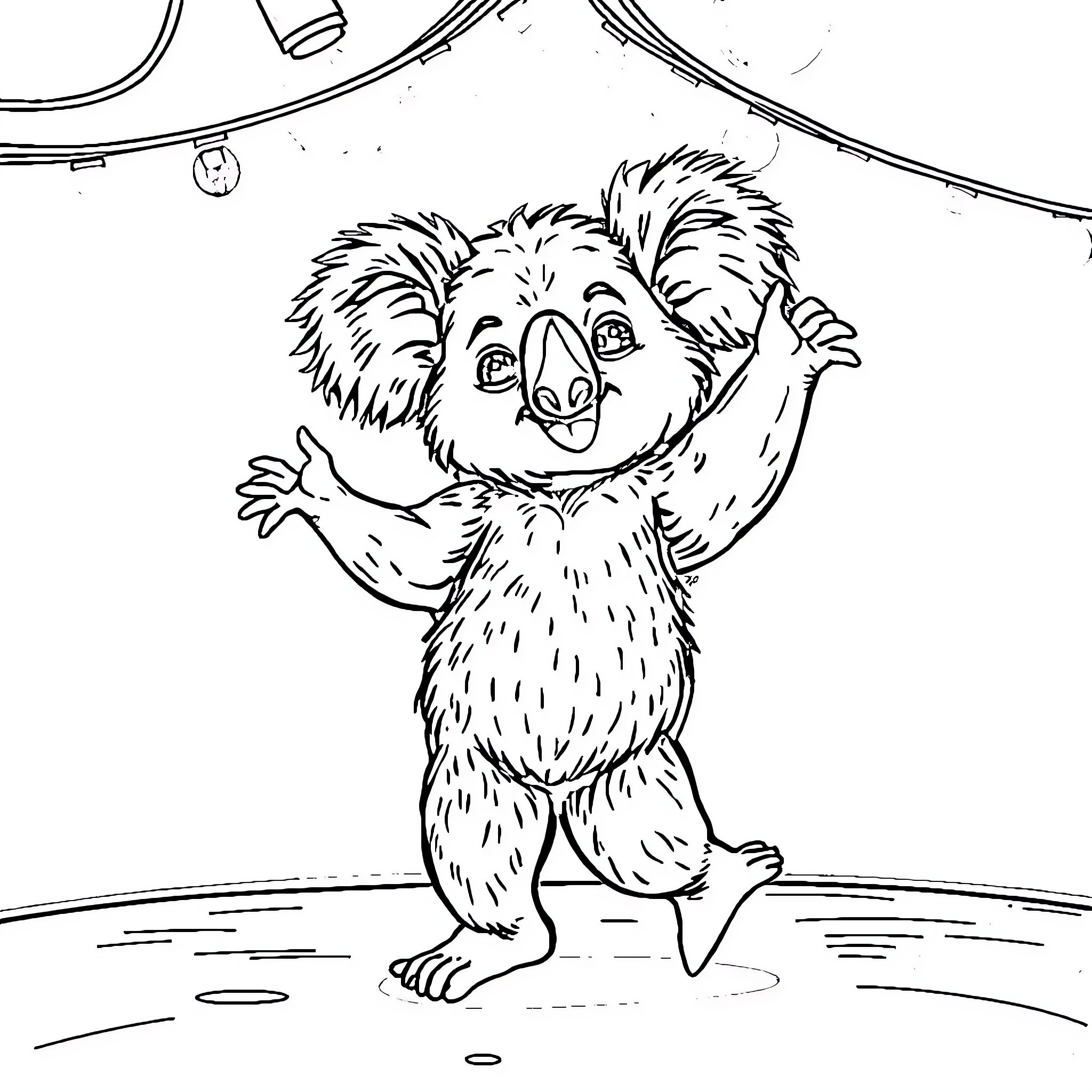 Koala enjoying playful time in nature Coloring Page (free black-and-white line drawing printable PDF for all, from beginners to advanced learners, including children, teens, adults, and seniors)