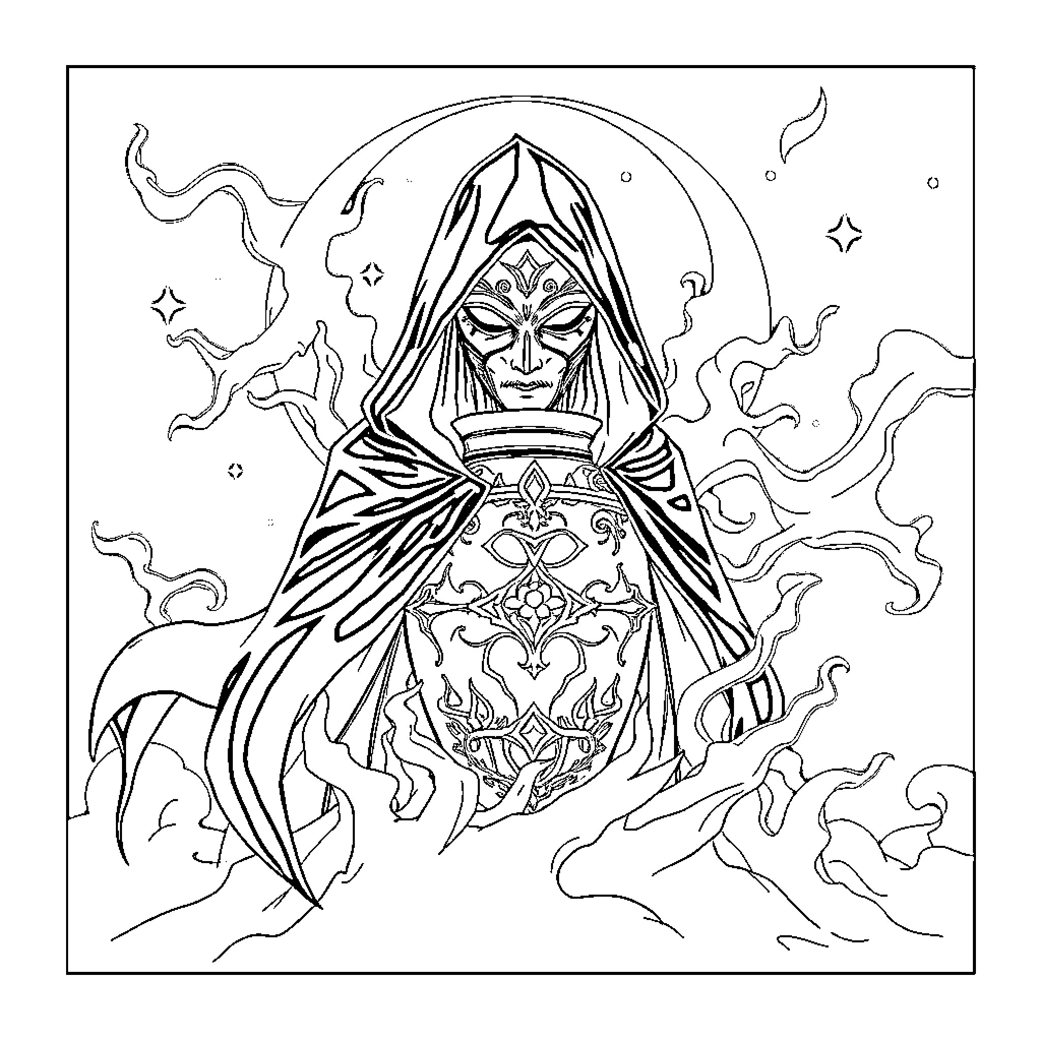 Vessel of Mystical Power and Intrigue Coloring Page (free black-and-white line drawing printable PDF for all, from beginners to advanced learners, including children, teens, adults, and seniors)