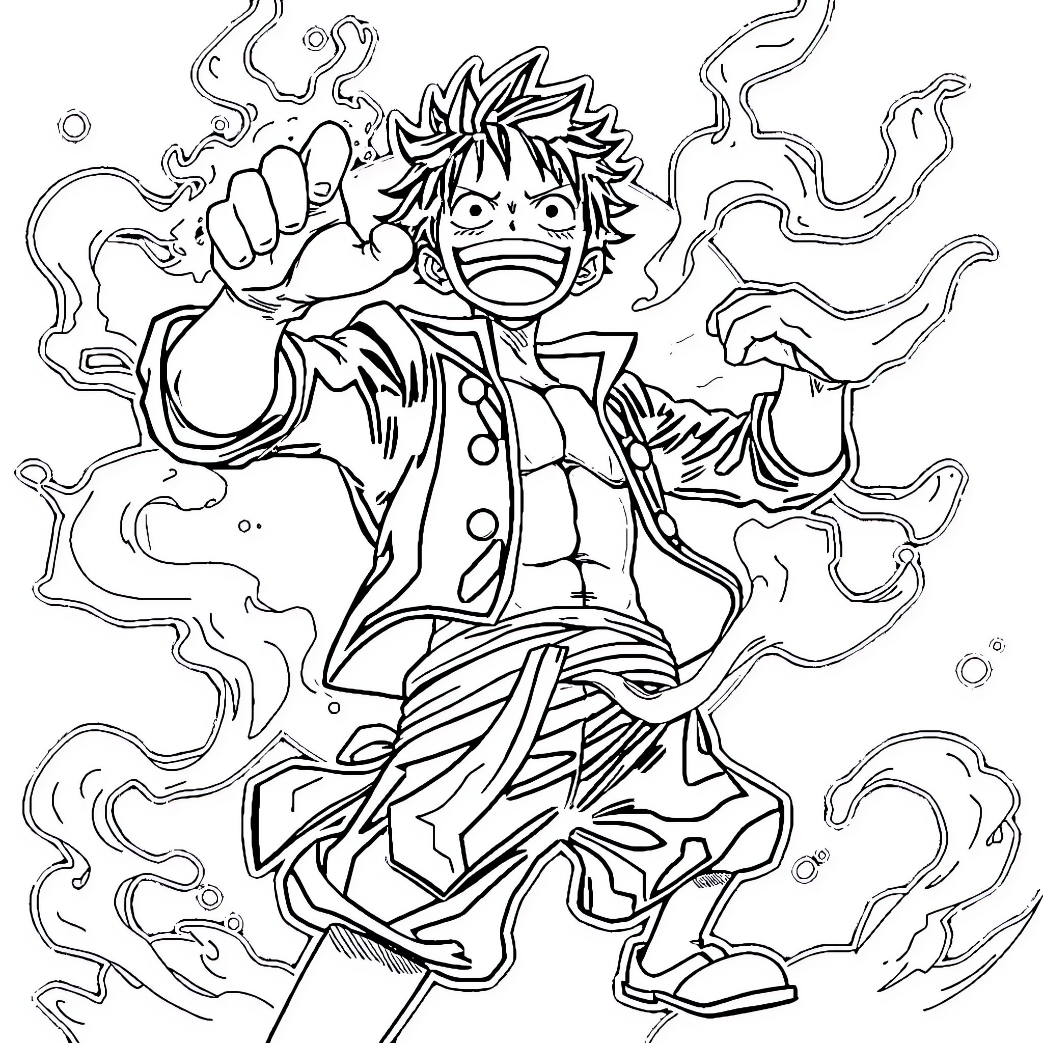Luffy's Fiery Determination and Adventure Coloring Page (free black-and-white line drawing printable PDF for all, from beginners to advanced learners, including children, teens, adults, and seniors)