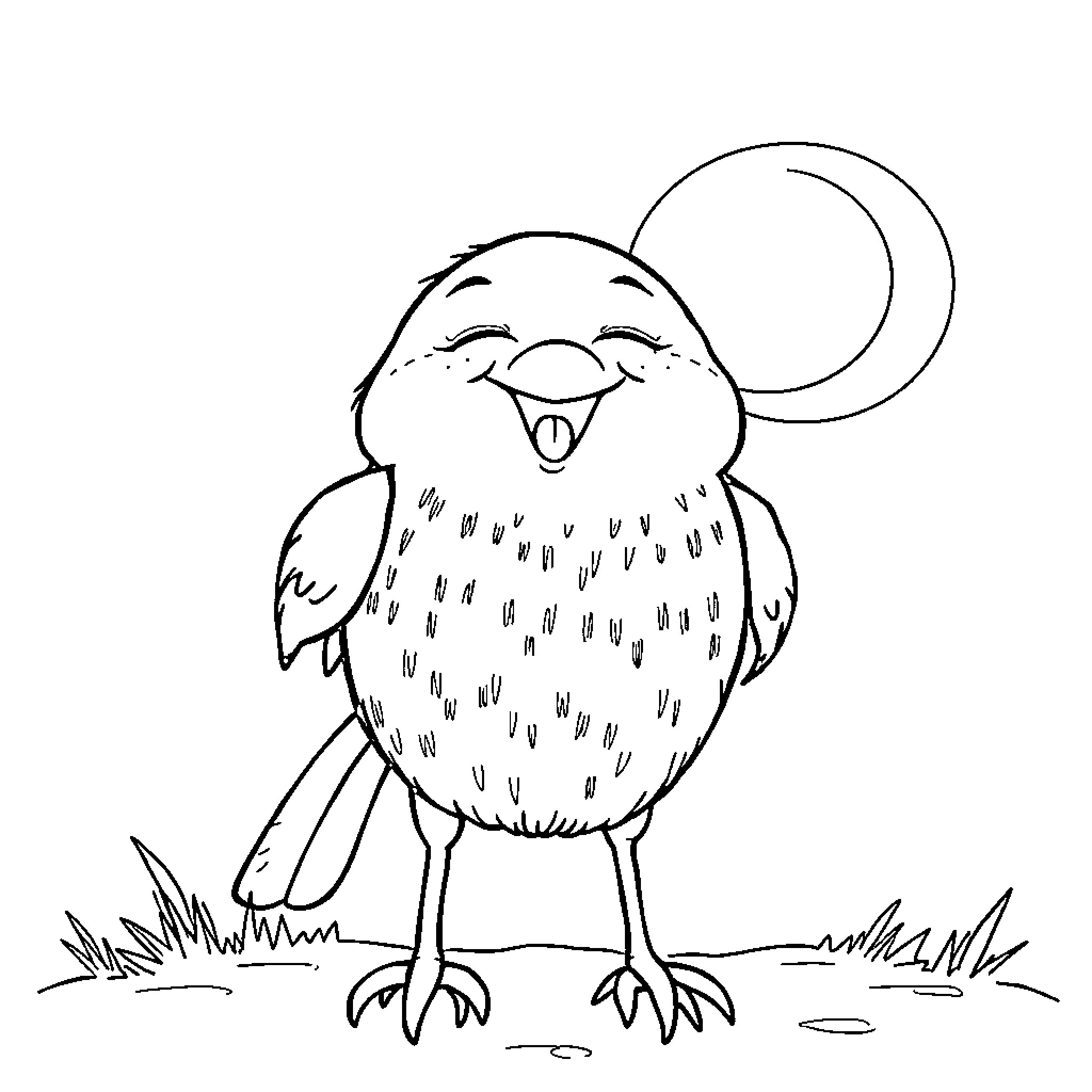 Bathtub chick chirping happily in the yard Coloring Page (free black-and-white line drawing printable PDF for all, from beginners to advanced learners, including children, teens, adults, and seniors)