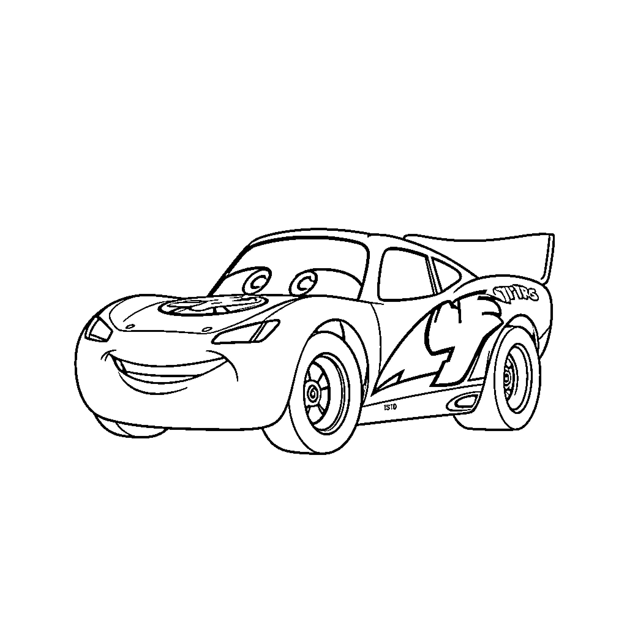 Lightning McQueen smiling and racing on the track Coloring Page (free black-and-white line drawing printable PDF for all, from beginners to advanced learners, including children, teens, adults, and seniors)