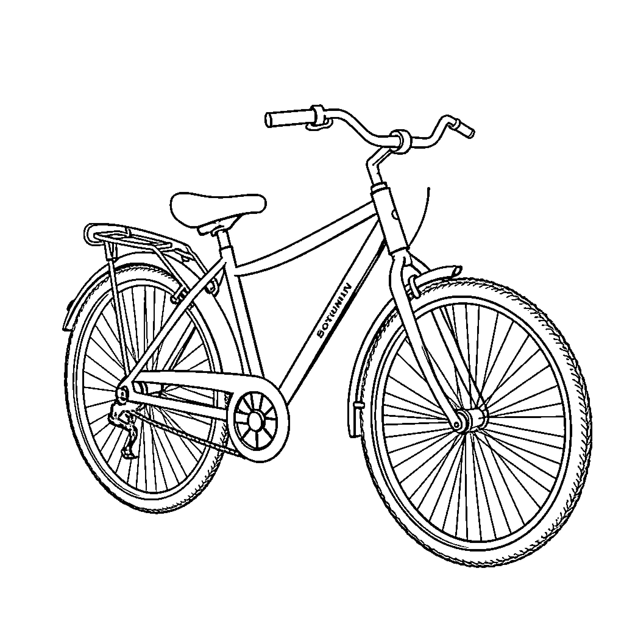 Bicycle with detailed components in black and white Coloring Page (free black-and-white line drawing printable PDF for all, from beginners to advanced learners, including children, teens, adults, and seniors)