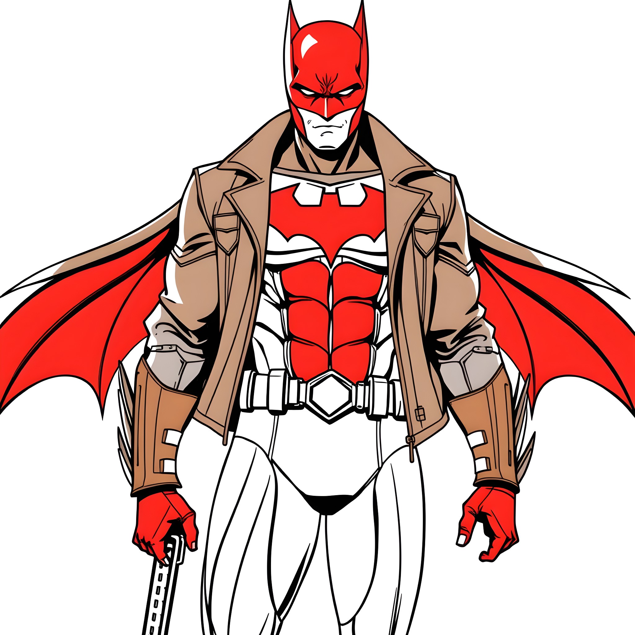 Red Hood in Action-Packed Superhero Gear Coloring Page (free black-and-white line drawing printable PDF for all, from beginners to advanced learners, including children, teens, adults, and seniors)