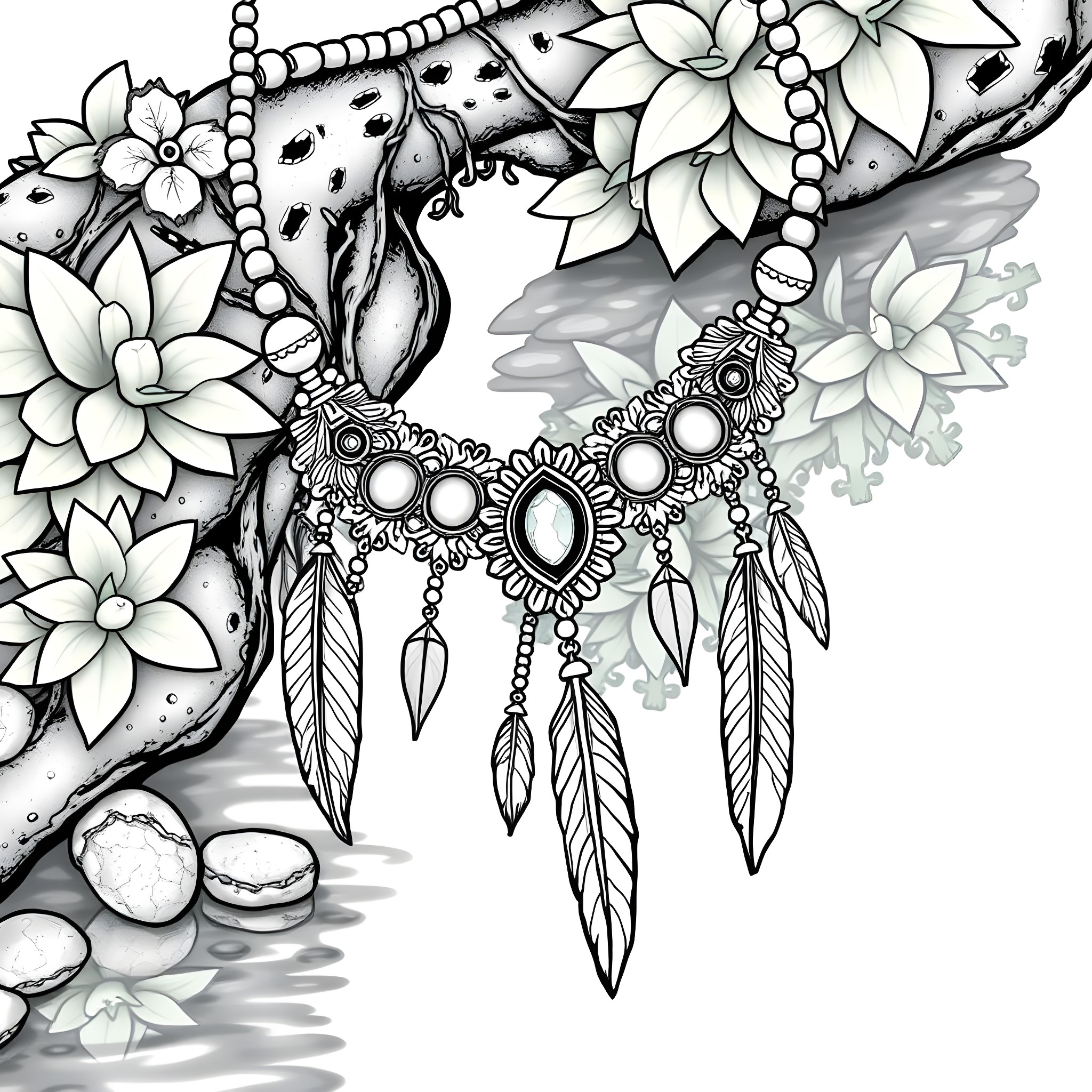 Pocahontas inspired dreamcatcher with nature elements Coloring Page (free black-and-white line drawing printable PDF for all, from beginners to advanced learners, including children, teens, adults, and seniors)