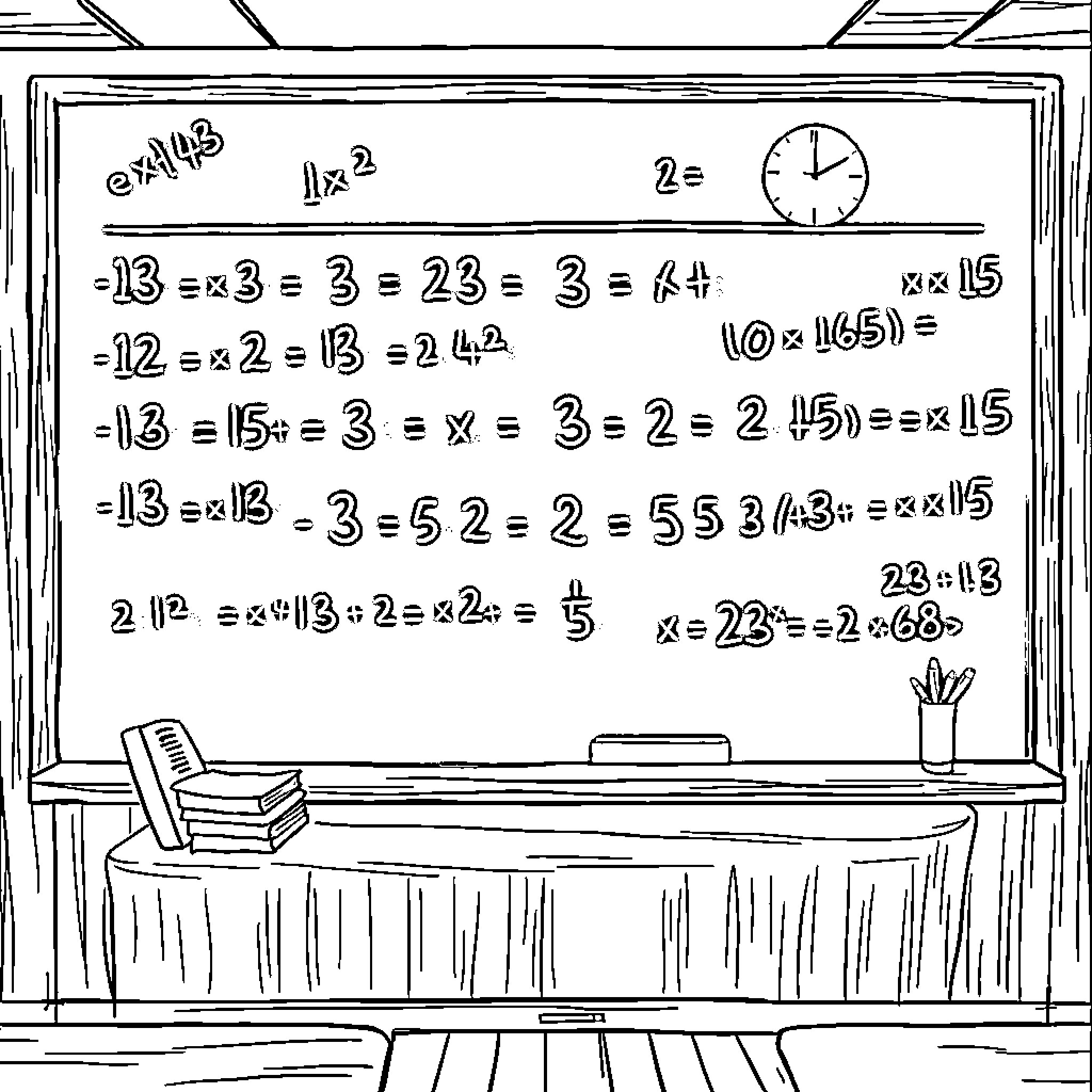 Math Problem-Solving in the Classroom Coloring Page (free black-and-white line drawing printable PDF for all, from beginners to advanced learners, including children, teens, adults, and seniors)