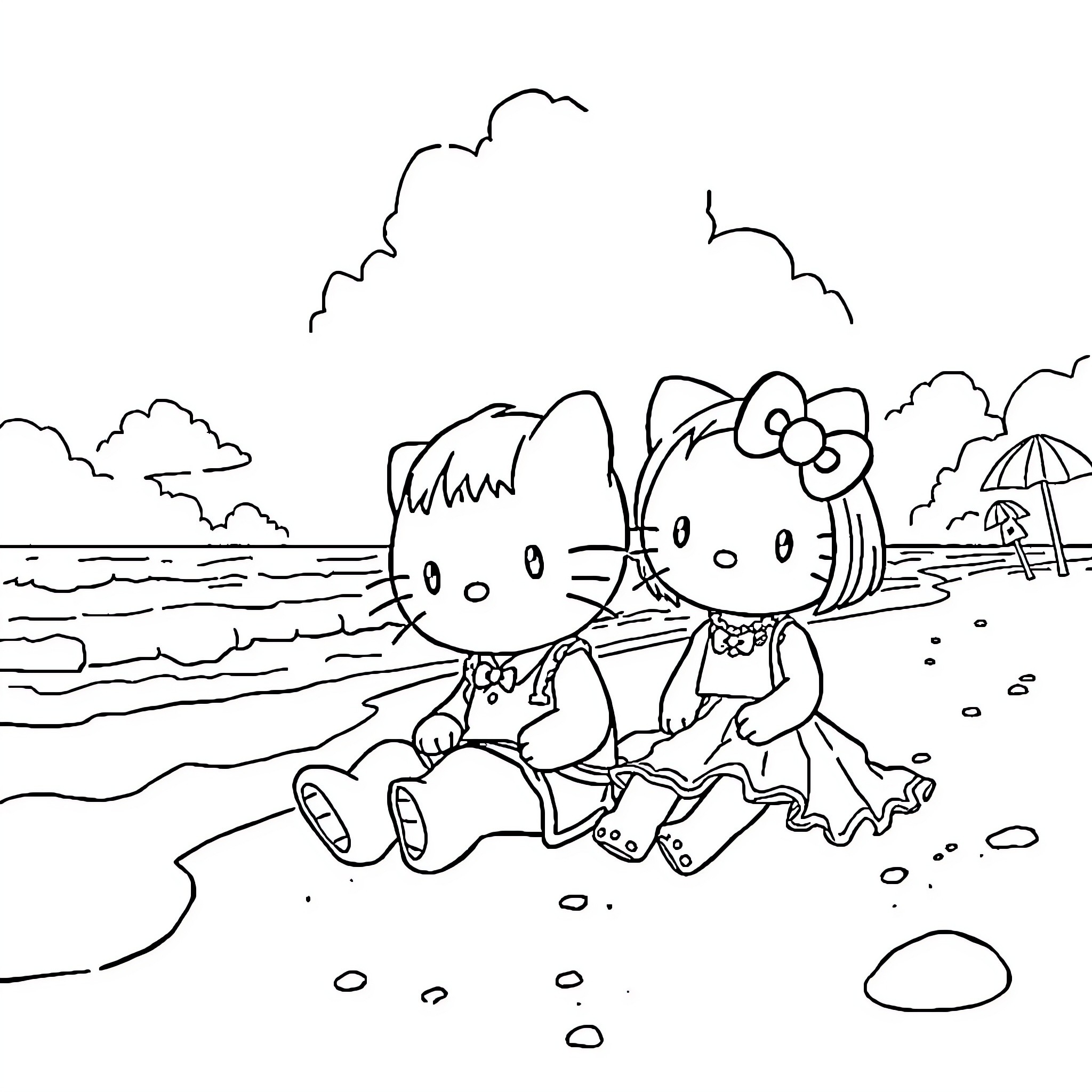 Yuji Itadori enjoying a day at the beach with friends Coloring Page (free black-and-white line drawing printable PDF for all, from beginners to advanced learners, including children, teens, adults, and seniors)
