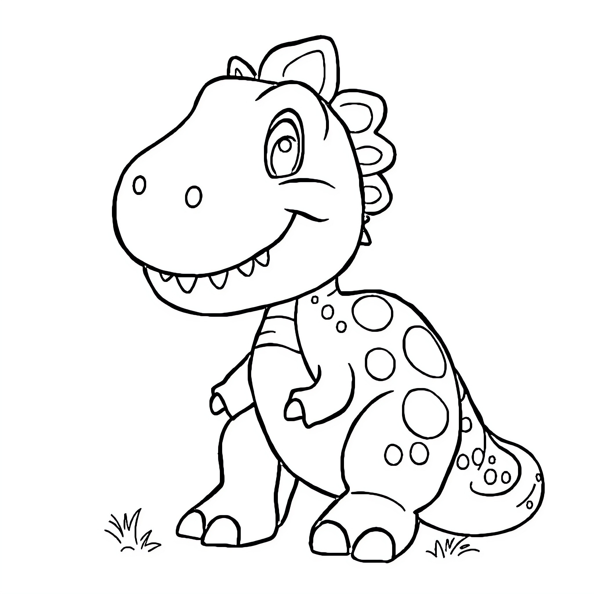 Dinosaur smiling with a playful expression Coloring Page (free black-and-white line drawing printable PDF for all, from beginners to advanced learners, including children, teens, adults, and seniors)