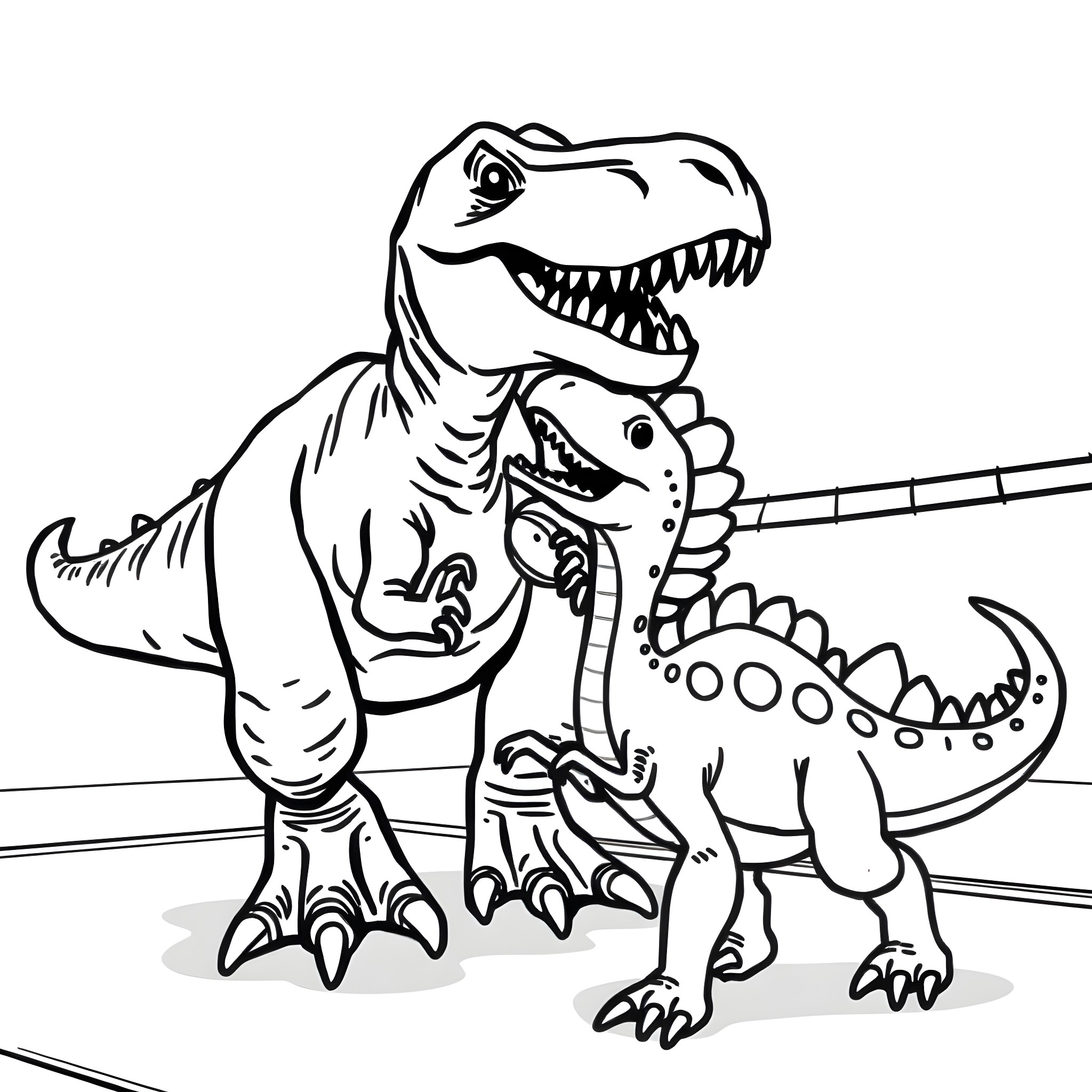 Dinosaur standing proudly in its habitat Coloring Page (free black-and-white line drawing printable PDF for all, from beginners to advanced learners, including children, teens, adults, and seniors)