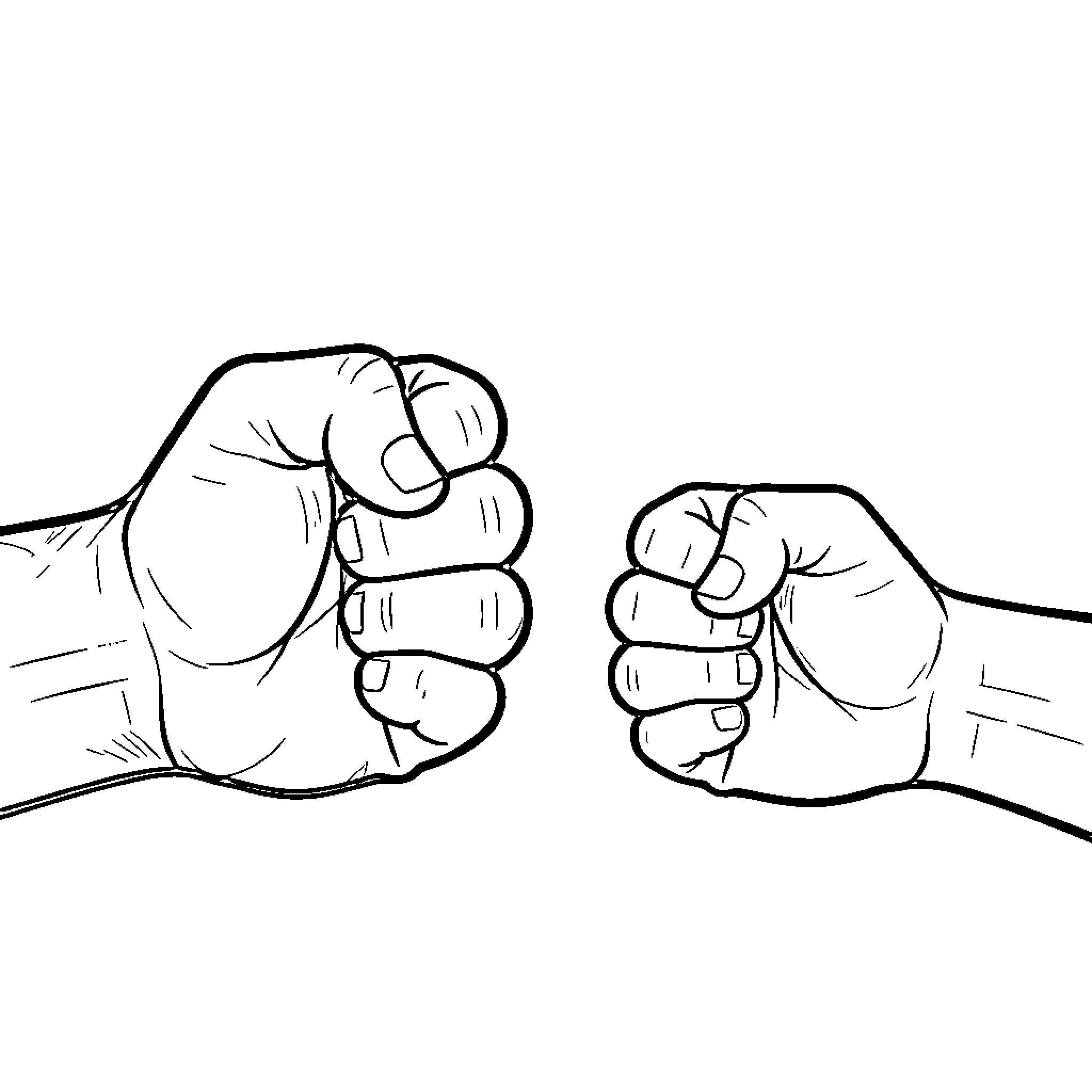 Fist bump between two hands showing solidarity Coloring Page (free black-and-white line drawing printable PDF for all, from beginners to advanced learners, including children, teens, adults, and seniors)