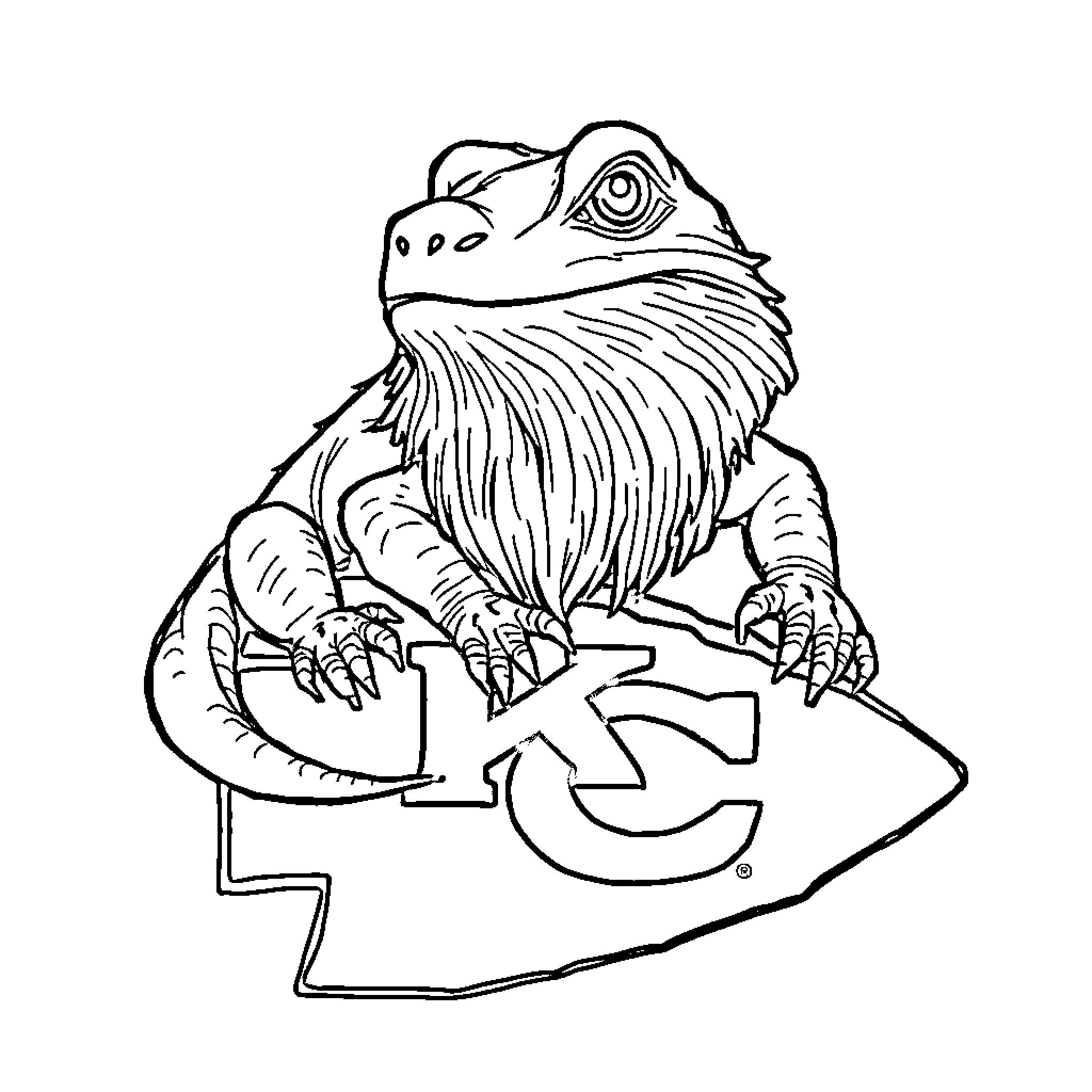 Bearded Dragon playing with shape puzzle Coloring Page (free black-and-white line drawing printable PDF for all, from beginners to advanced learners, including children, teens, adults, and seniors)