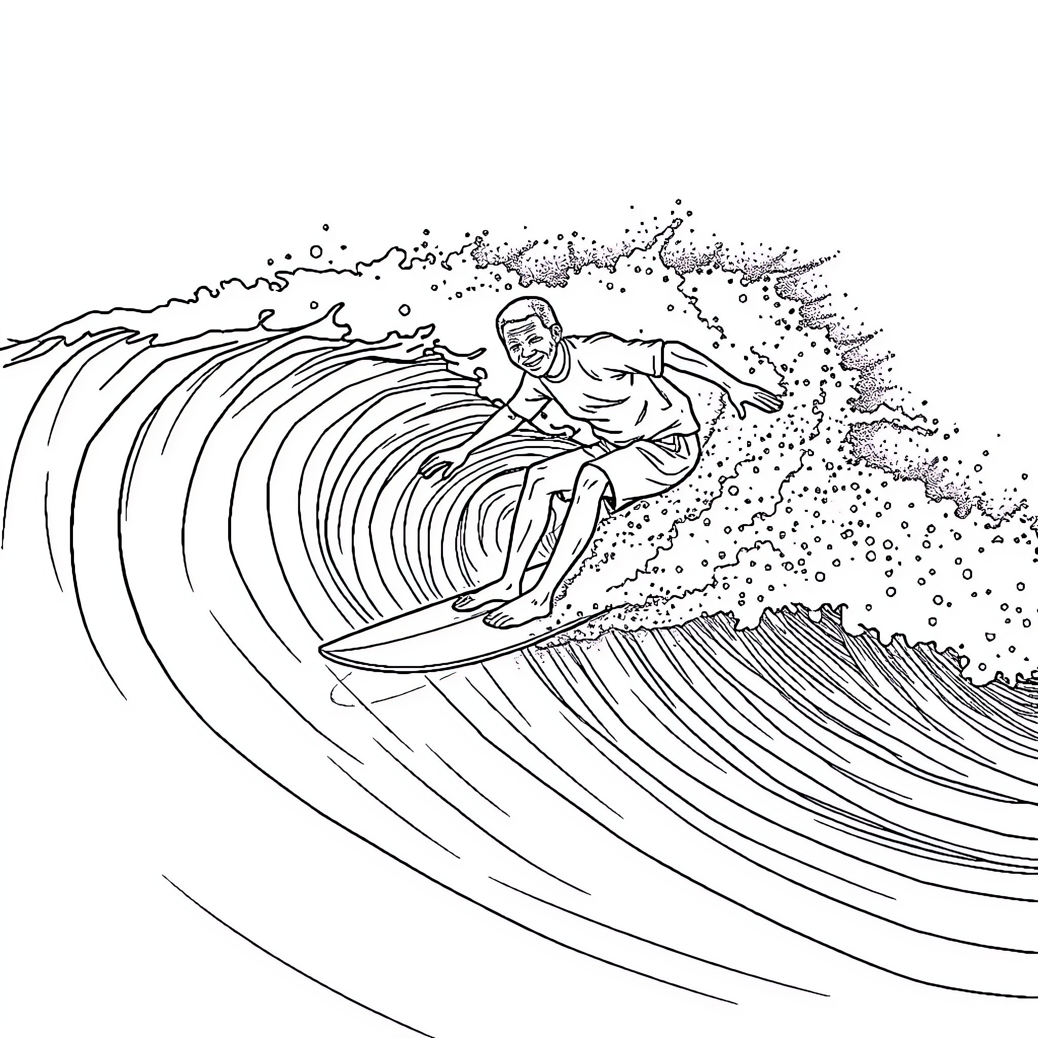 Nelson Mandela Surfing the Waves of Change Coloring Page (free black-and-white line drawing printable PDF for all, from beginners to advanced learners, including children, teens, adults, and seniors)