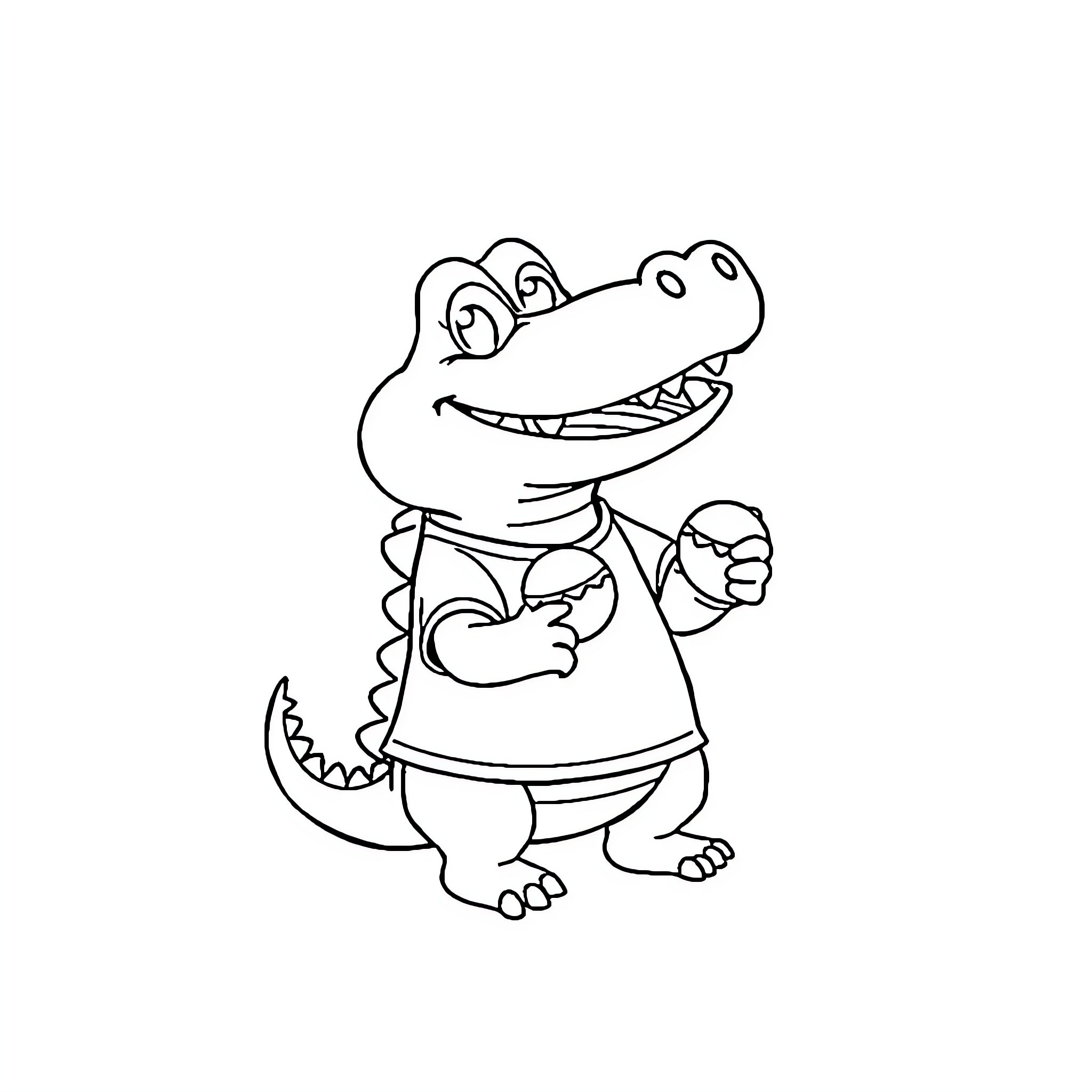 Crocodile waving and smiling happily Coloring Page (free black-and-white line drawing printable PDF for all, from beginners to advanced learners, including children, teens, adults, and seniors)