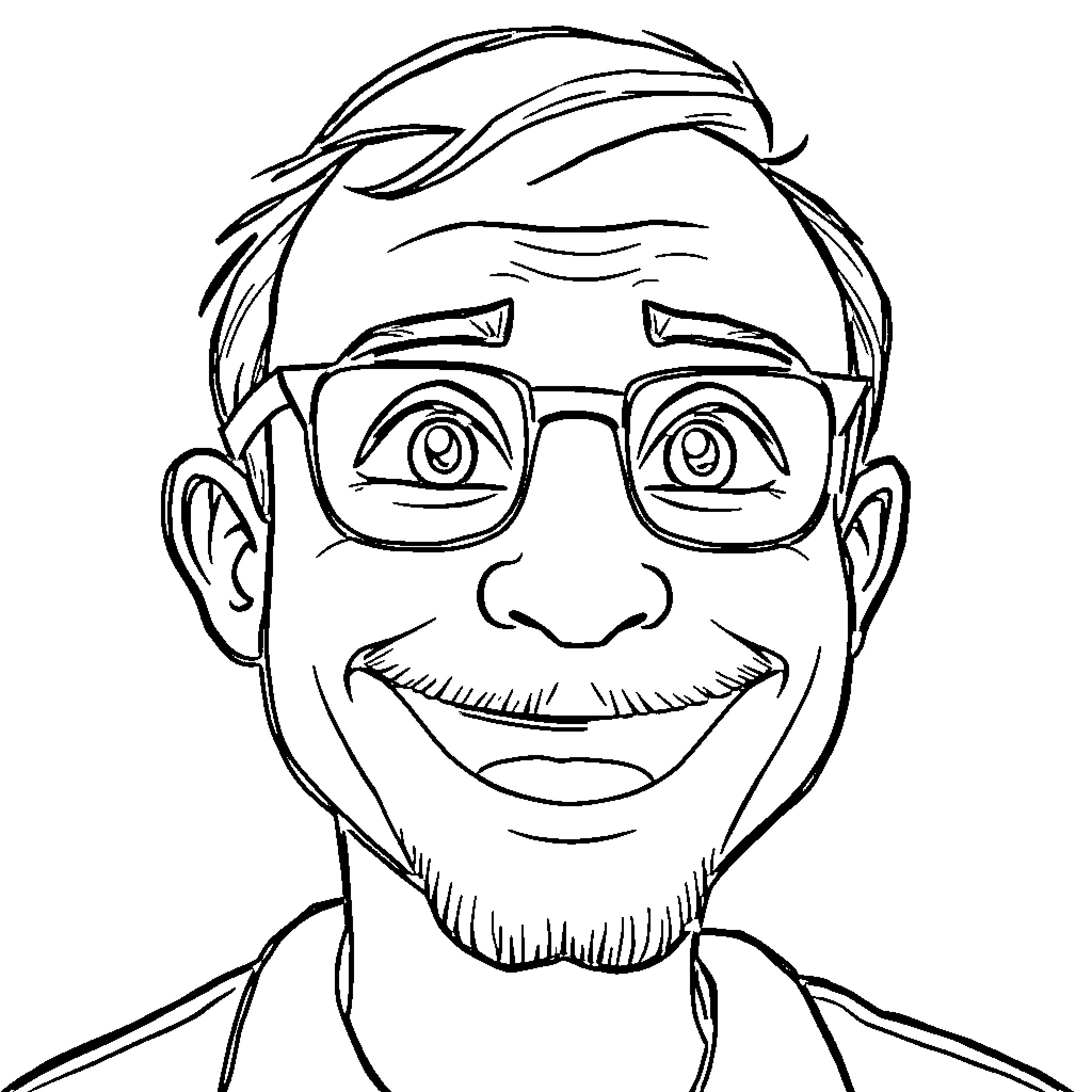 Steve's Curious Gaze Behind Glasses Coloring Page (free black-and-white line drawing printable PDF for all, from beginners to advanced learners, including children, teens, adults, and seniors)