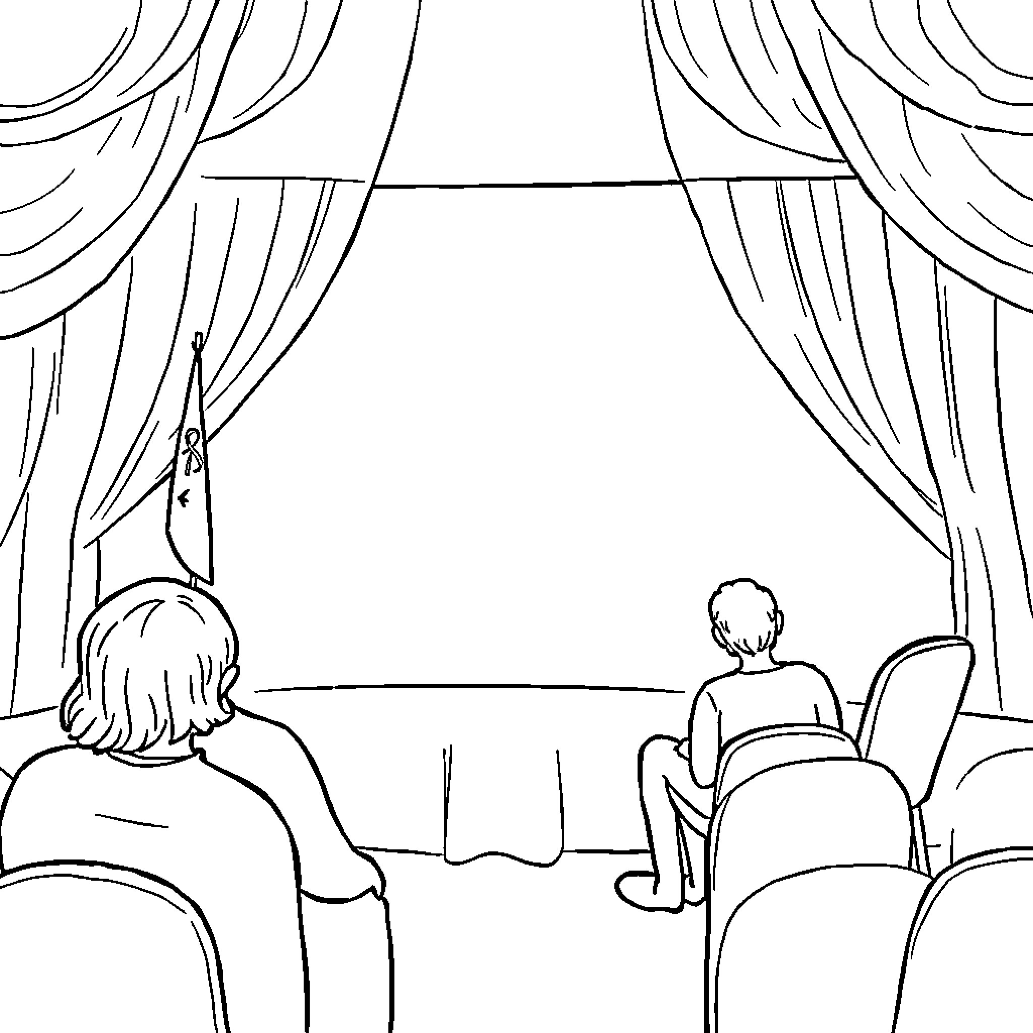 Cancer Prevention: People Watching a Performance Coloring Page (free black-and-white line drawing printable PDF for all, from beginners to advanced learners, including children, teens, adults, and seniors)