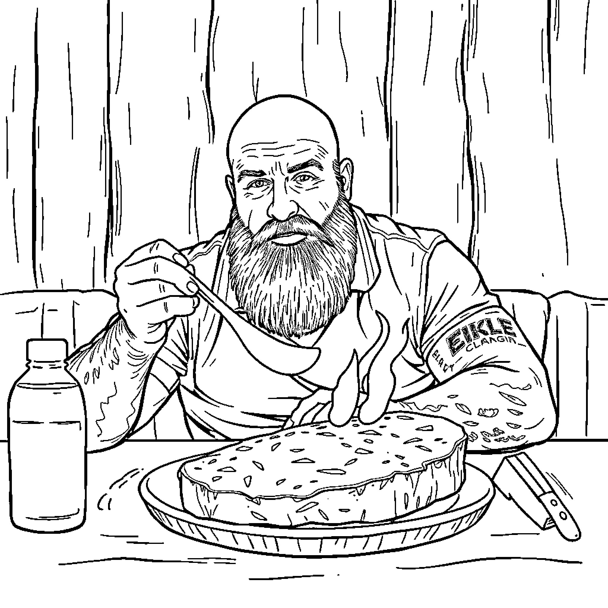 Elk enjoying a hearty meal at the diner Coloring Page (free black-and-white line drawing printable PDF for all, from beginners to advanced learners, including children, teens, adults, and seniors)