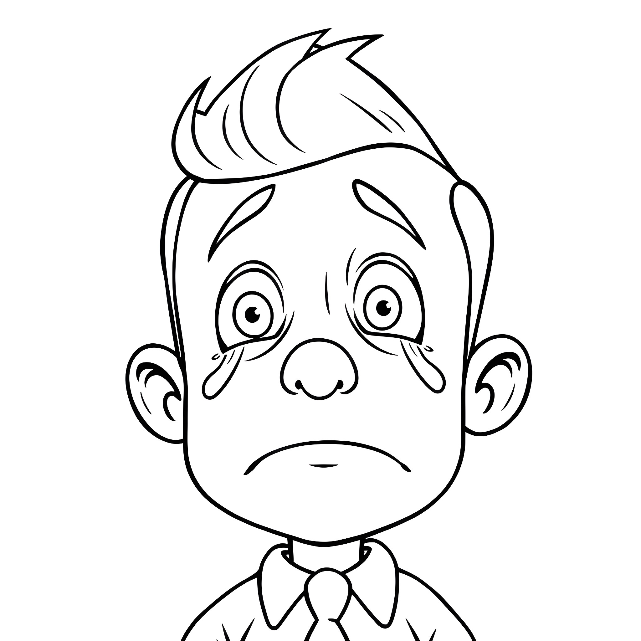 Peewee Herman making a sad expression Coloring Page (free black-and-white line drawing printable PDF for all, from beginners to advanced learners, including children, teens, adults, and seniors)