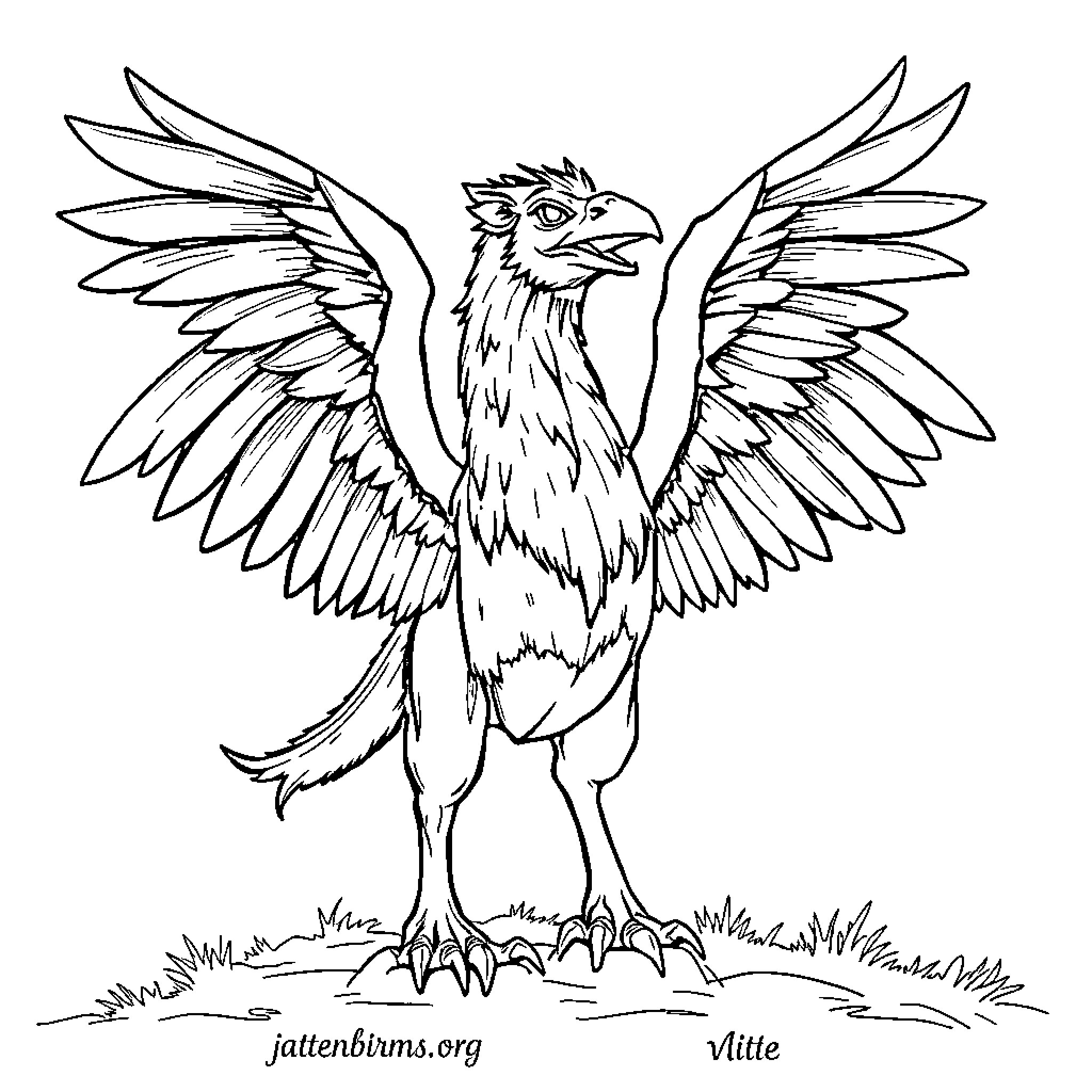 Hippogriff with majestic wings in open field Coloring Page (free black-and-white line drawing printable PDF for all, from beginners to advanced learners, including children, teens, adults, and seniors)