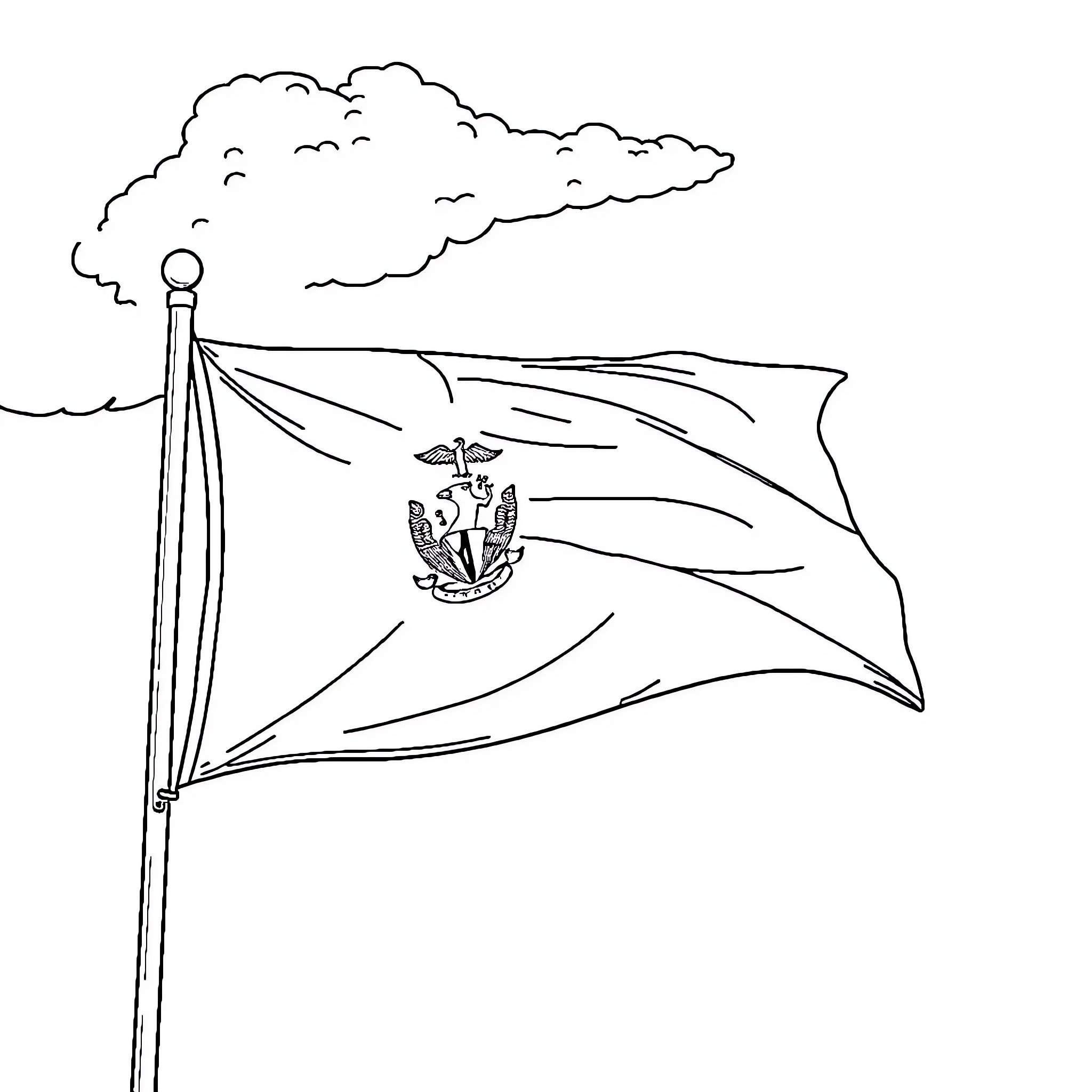 Guadeloupe Flag waving in the wind Coloring Page (free black-and-white line drawing printable PDF for all, from beginners to advanced learners, including children, teens, adults, and seniors)
