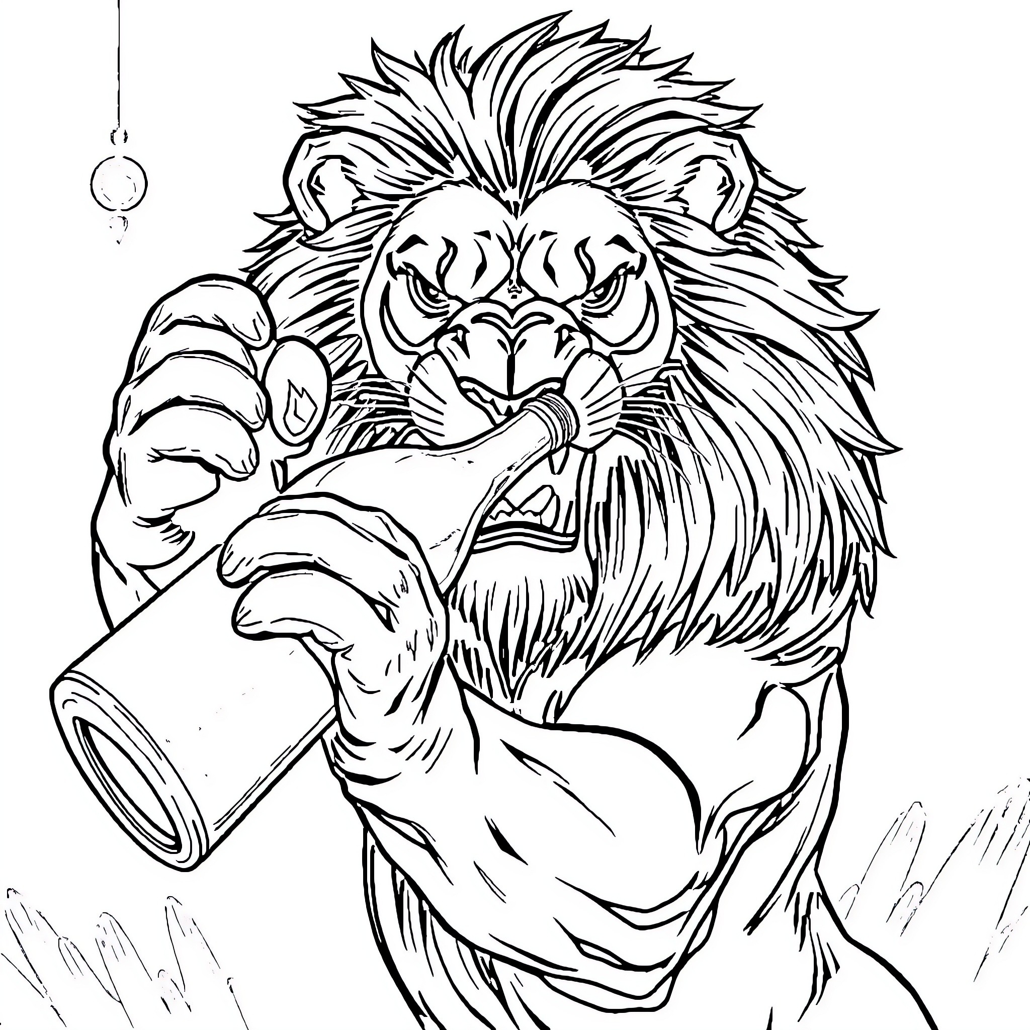 Lion Roaring Loudly with Fierce Expression Coloring Page (free black-and-white line drawing printable PDF for all, from beginners to advanced learners, including children, teens, adults, and seniors)