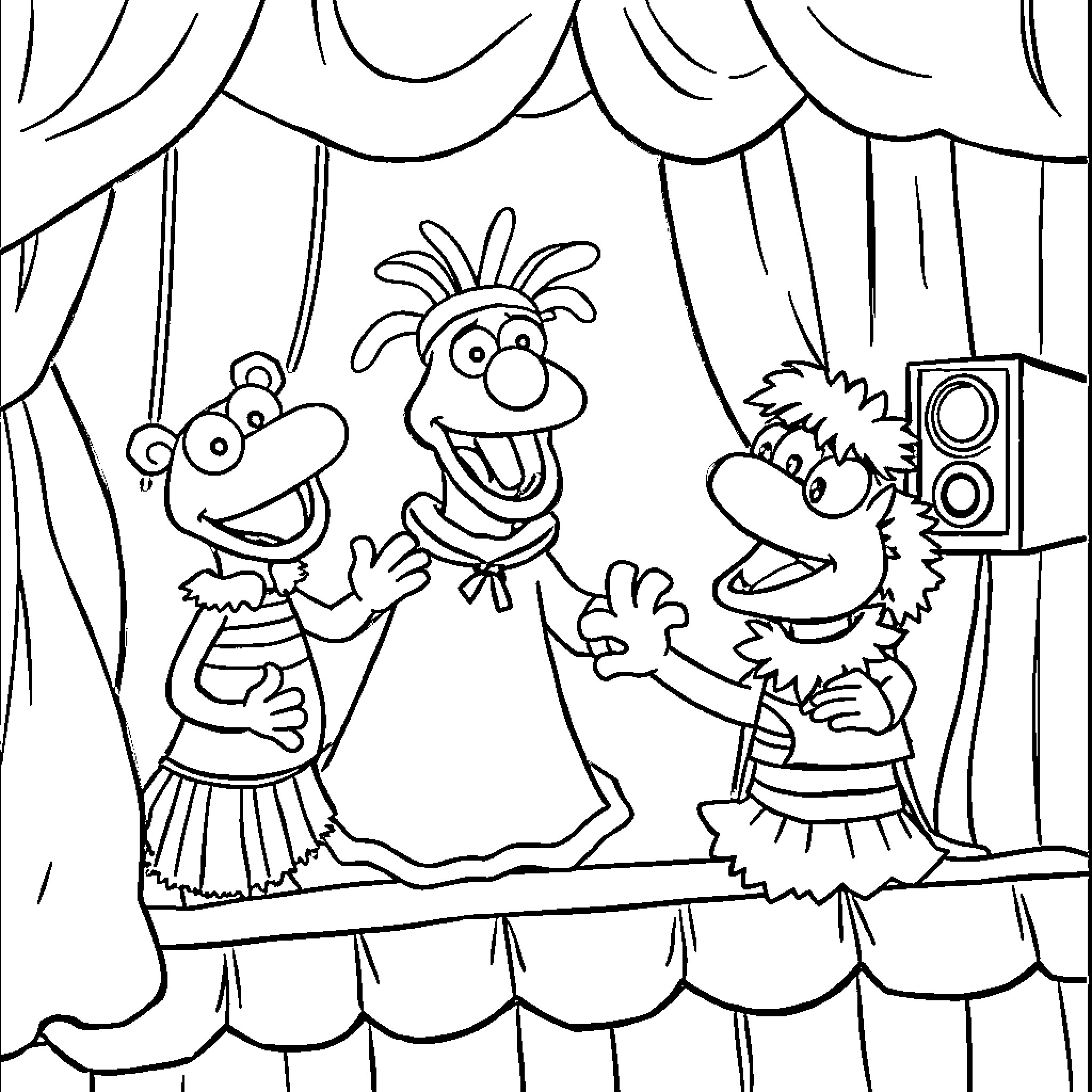 31 Minutos: Characters Performing on Stage Coloring Page (free black-and-white line drawing printable PDF for all, from beginners to advanced learners, including children, teens, adults, and seniors)