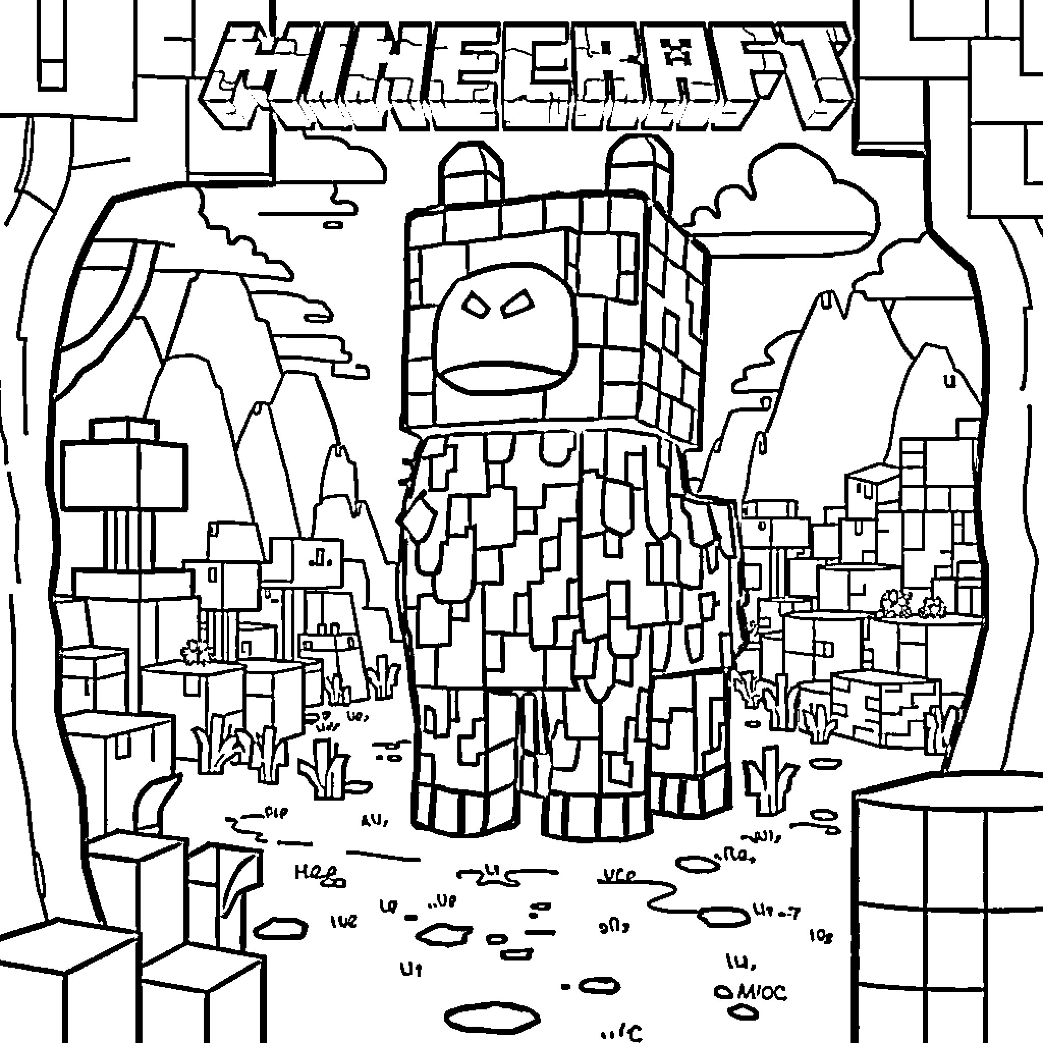 Labubu's Minecraft Adventure Coloring Page (free black-and-white line drawing printable PDF for all, from beginners to advanced learners, including children, teens, adults, and seniors)
