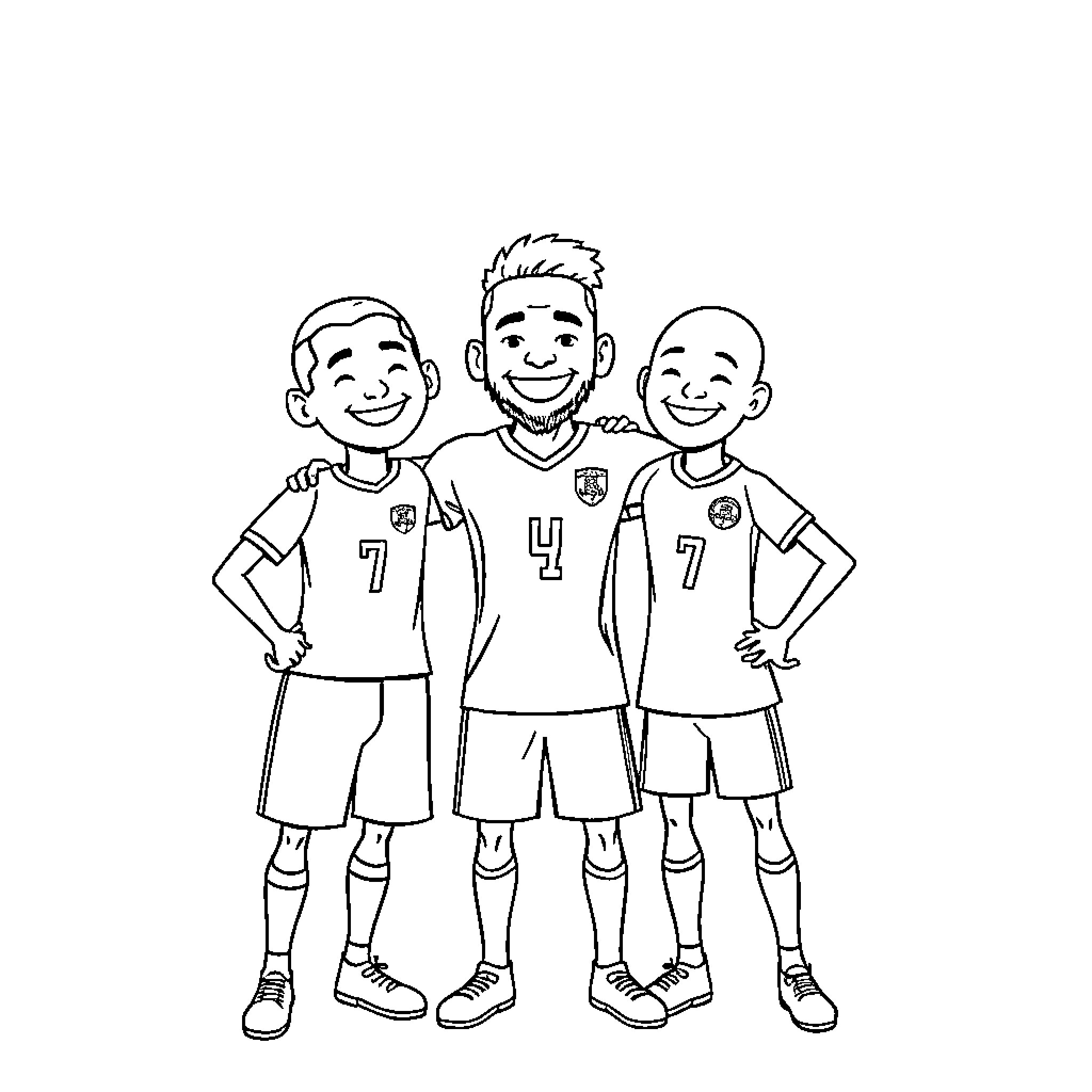 Yamal soccer players in uniform Coloring Page (free black-and-white line drawing printable PDF for all, from beginners to advanced learners, including children, teens, adults, and seniors)