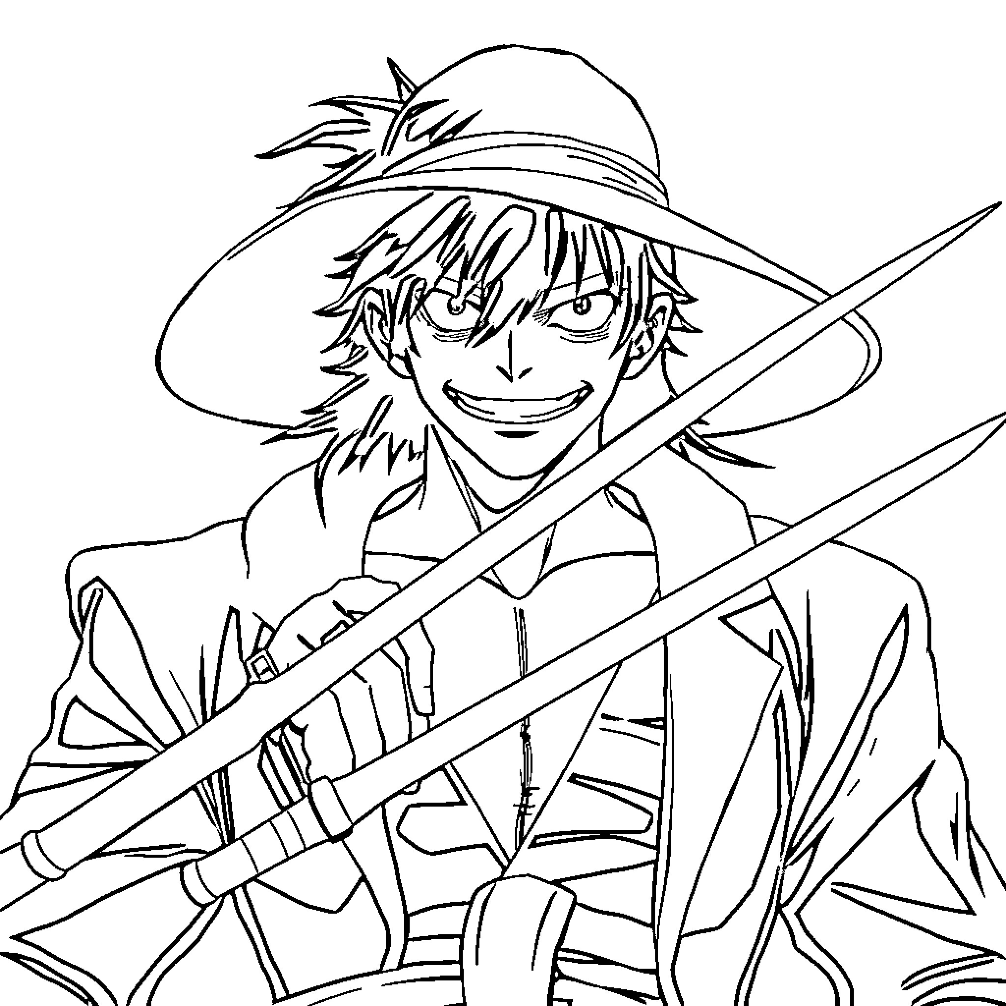 Zorro wielding dual swords with a confident grin Coloring Page (free black-and-white line drawing printable PDF for all, from beginners to advanced learners, including children, teens, adults, and seniors)