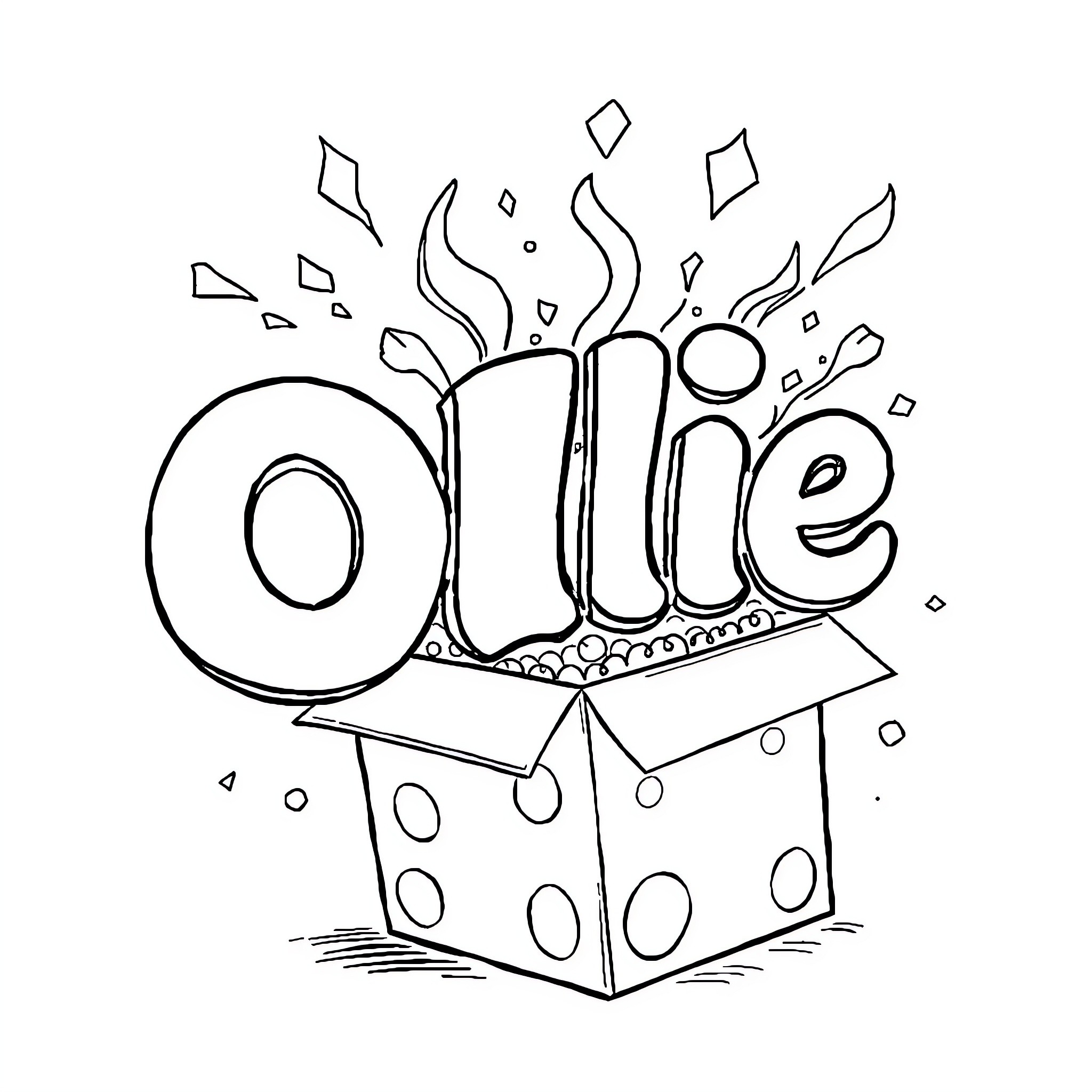 Ollie's playful surprise emerging from the box Coloring Page (free black-and-white line drawing printable PDF for all, from beginners to advanced learners, including children, teens, adults, and seniors)