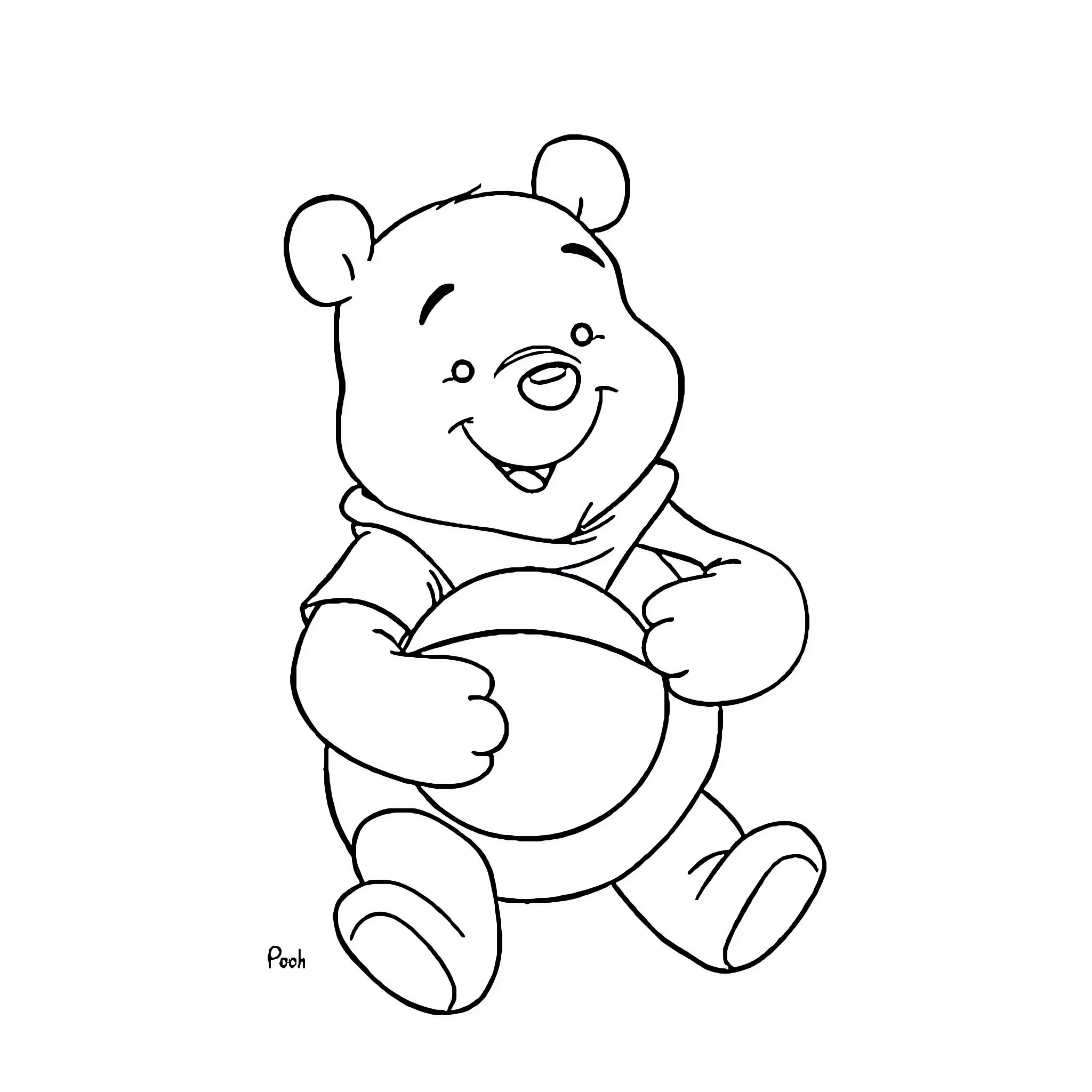 Winnie The Pooh Holding Heart Shaped Balloon Coloring Page (free black-and-white line drawing printable PDF for all, from beginners to advanced learners, including children, teens, adults, and seniors)