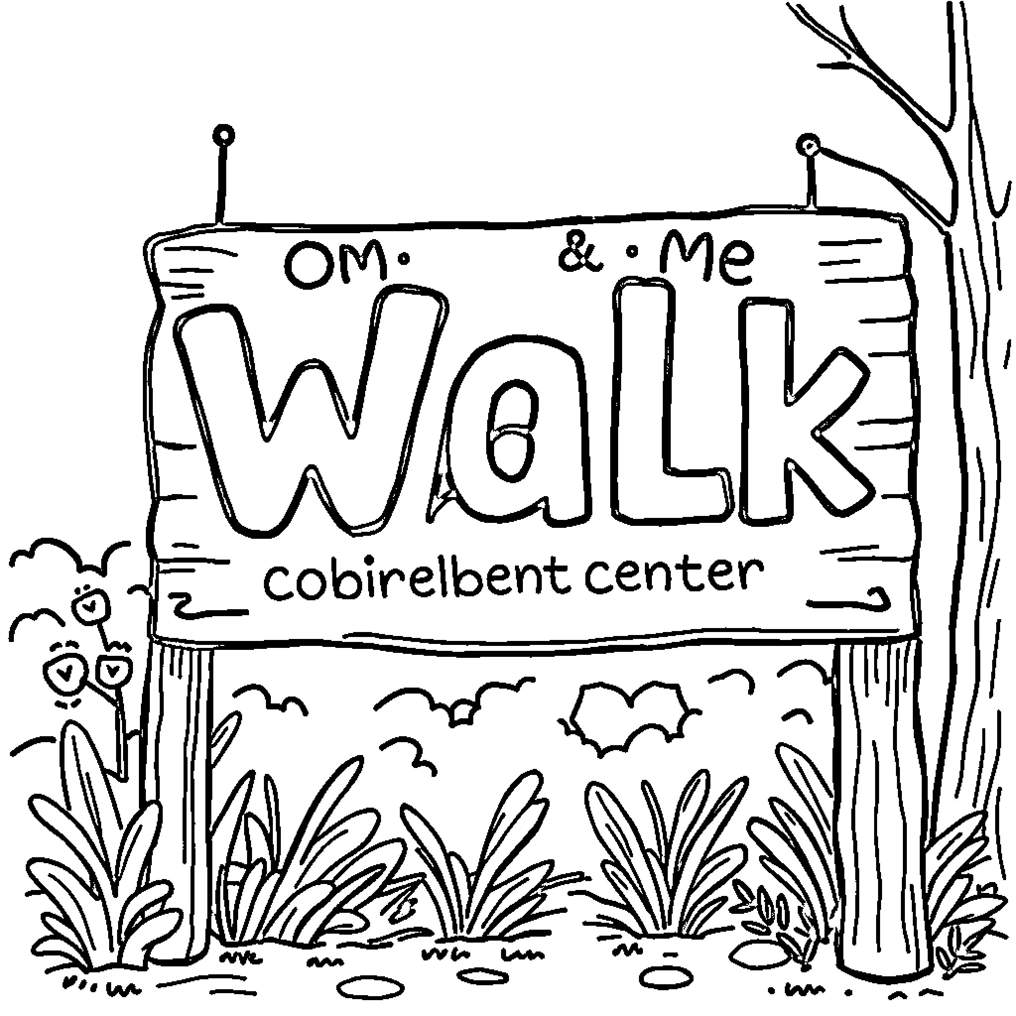 Sign for Outdoor Walking Trail Coloring Page (free black-and-white line drawing printable PDF for all, from beginners to advanced learners, including children, teens, adults, and seniors)