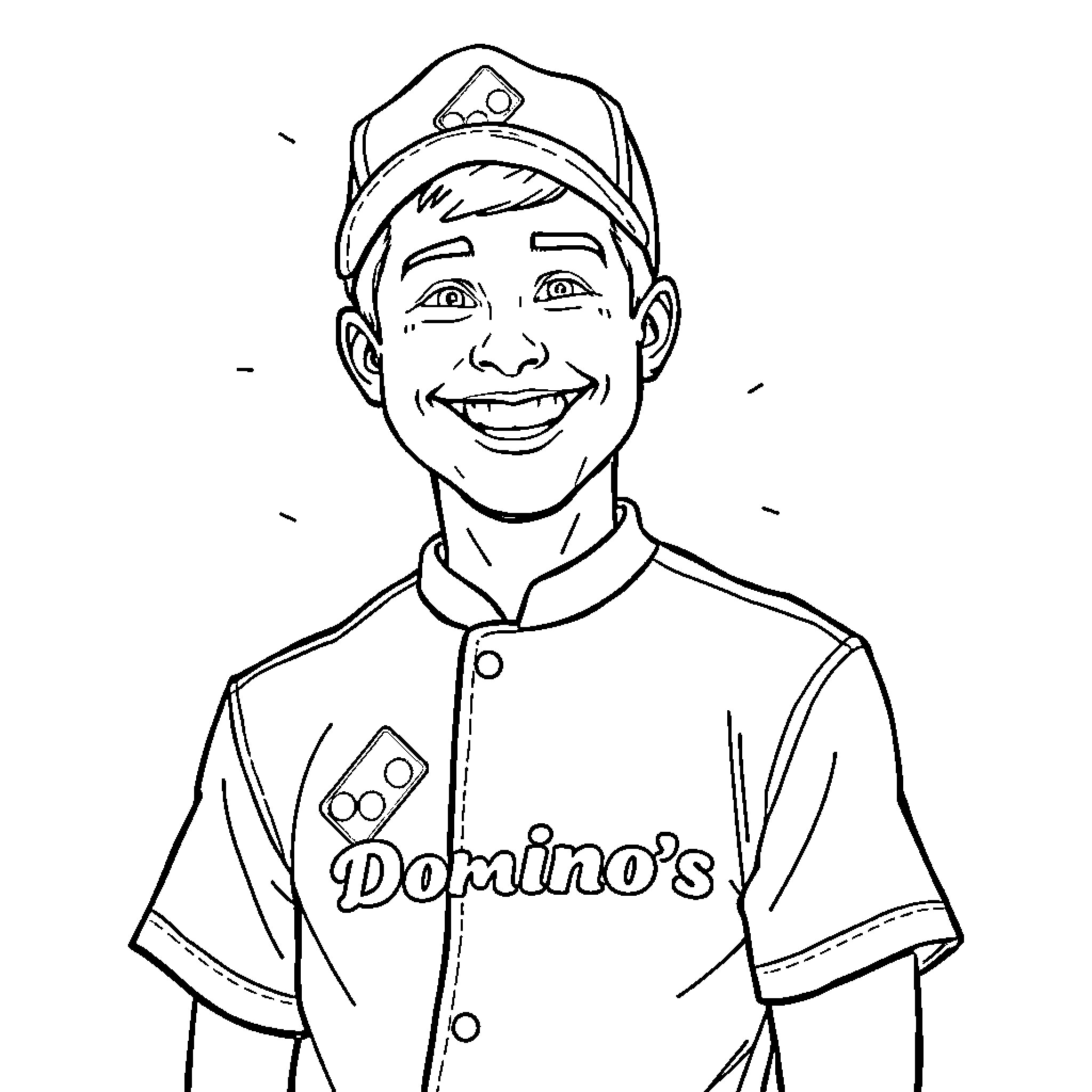 Reece Walsh smiling in Domino's pizza uniform Coloring Page (free black-and-white line drawing printable PDF for all, from beginners to advanced learners, including children, teens, adults, and seniors)
