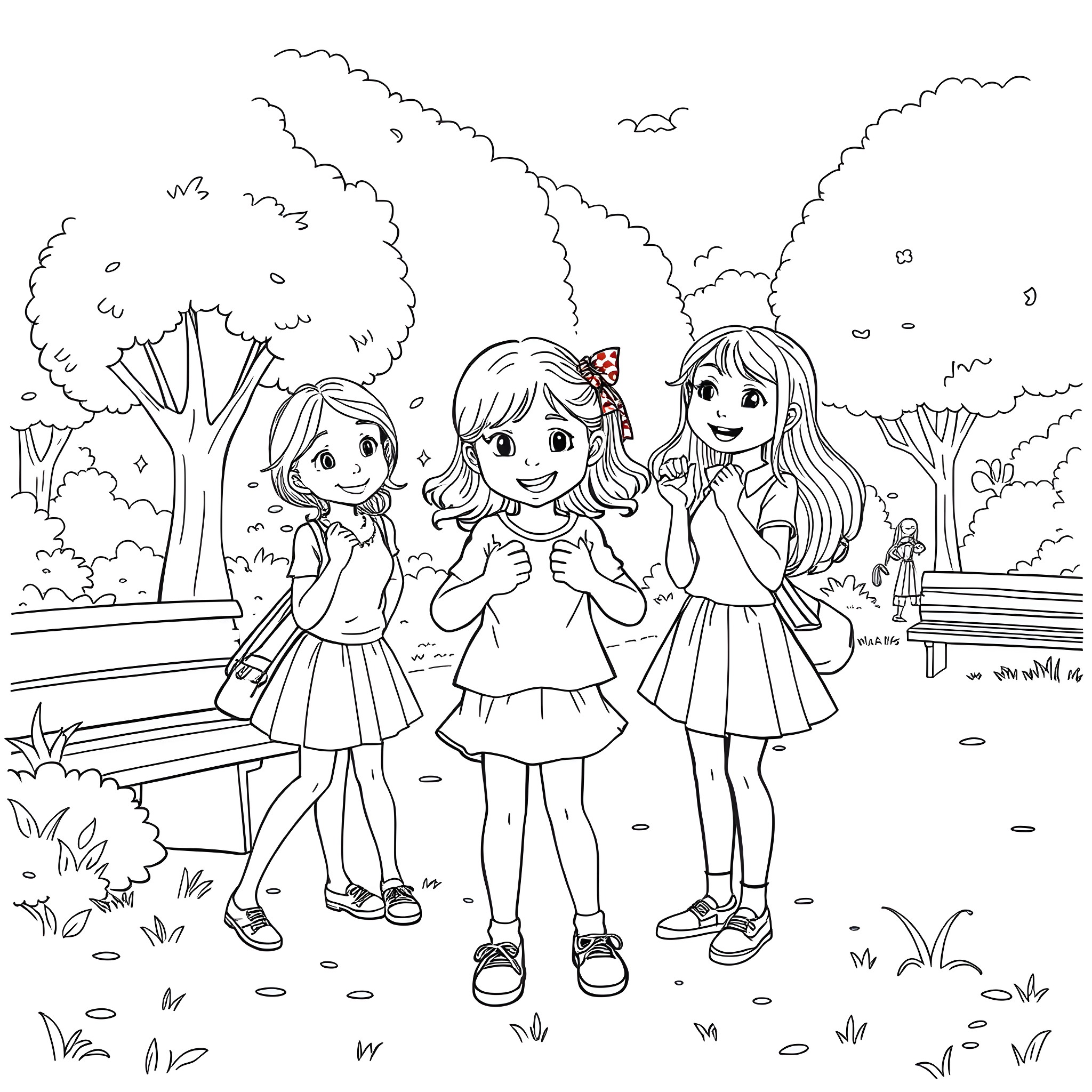 Wedgie Girl's Fun-Filled Outdoor Adventure Coloring Page (free black-and-white line drawing printable PDF for all, from beginners to advanced learners, including children, teens, adults, and seniors)