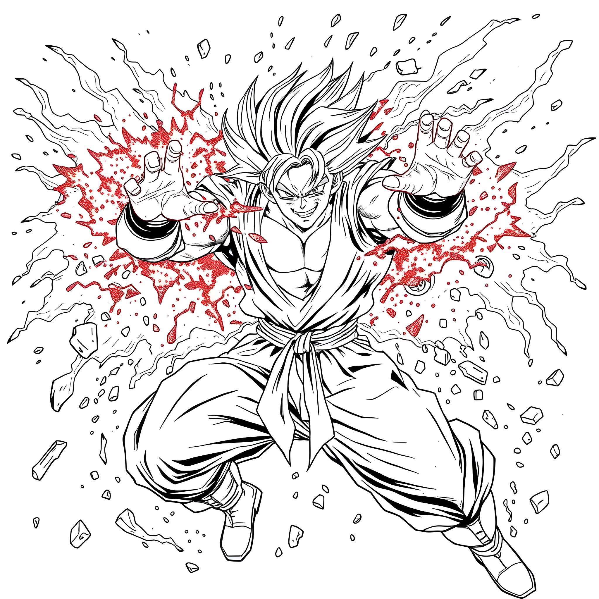 Gojo's Powerful Energy Burst Coloring Page (free black-and-white line drawing printable PDF for all, from beginners to advanced learners, including children, teens, adults, and seniors)