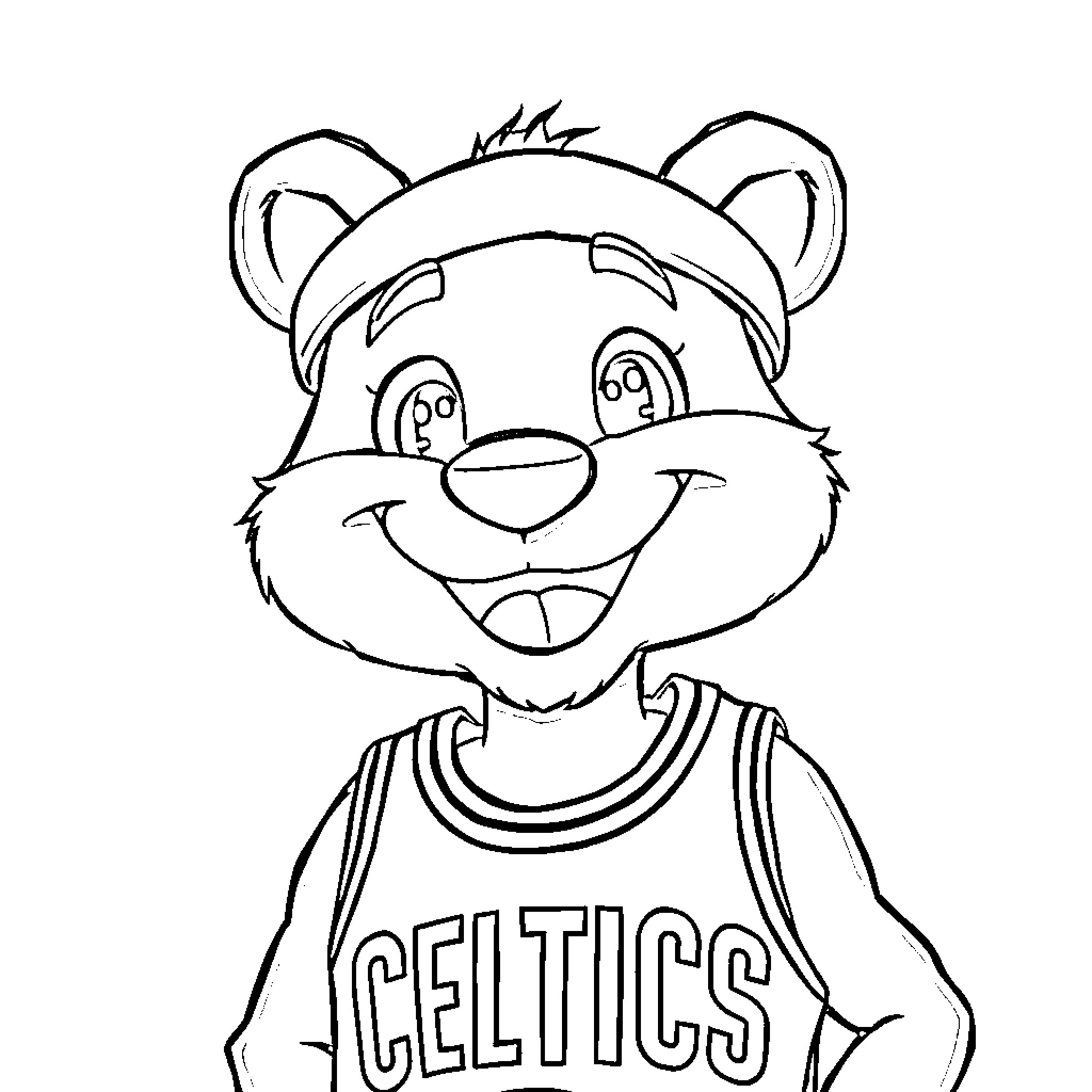Bluey the Celtics Fan Excitedly Cheering Coloring Page (free black-and-white line drawing printable PDF for all, from beginners to advanced learners, including children, teens, adults, and seniors)