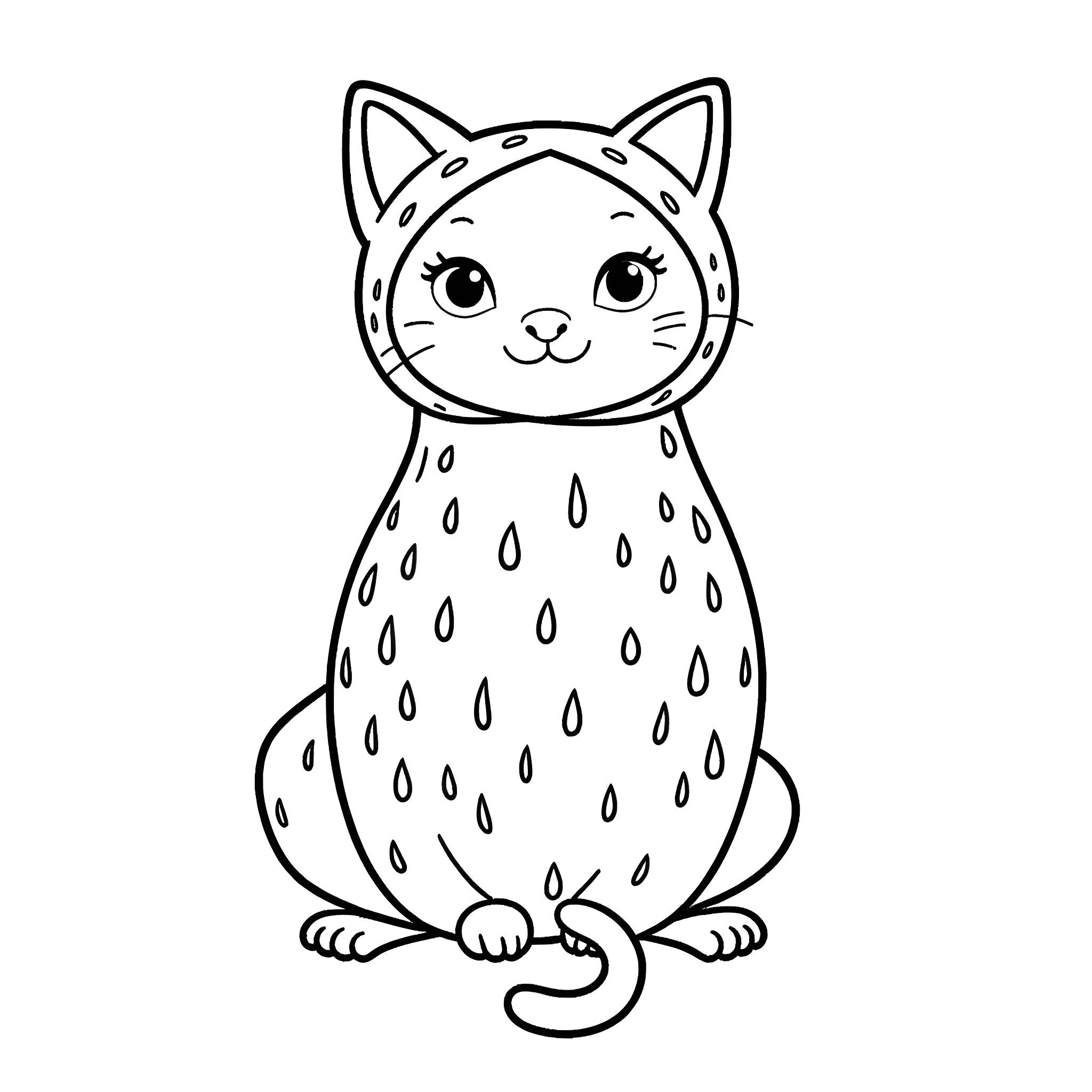 Cat with cute spotted pattern Coloring Page (free black-and-white line drawing printable PDF for all, from beginners to advanced learners, including children, teens, adults, and seniors)