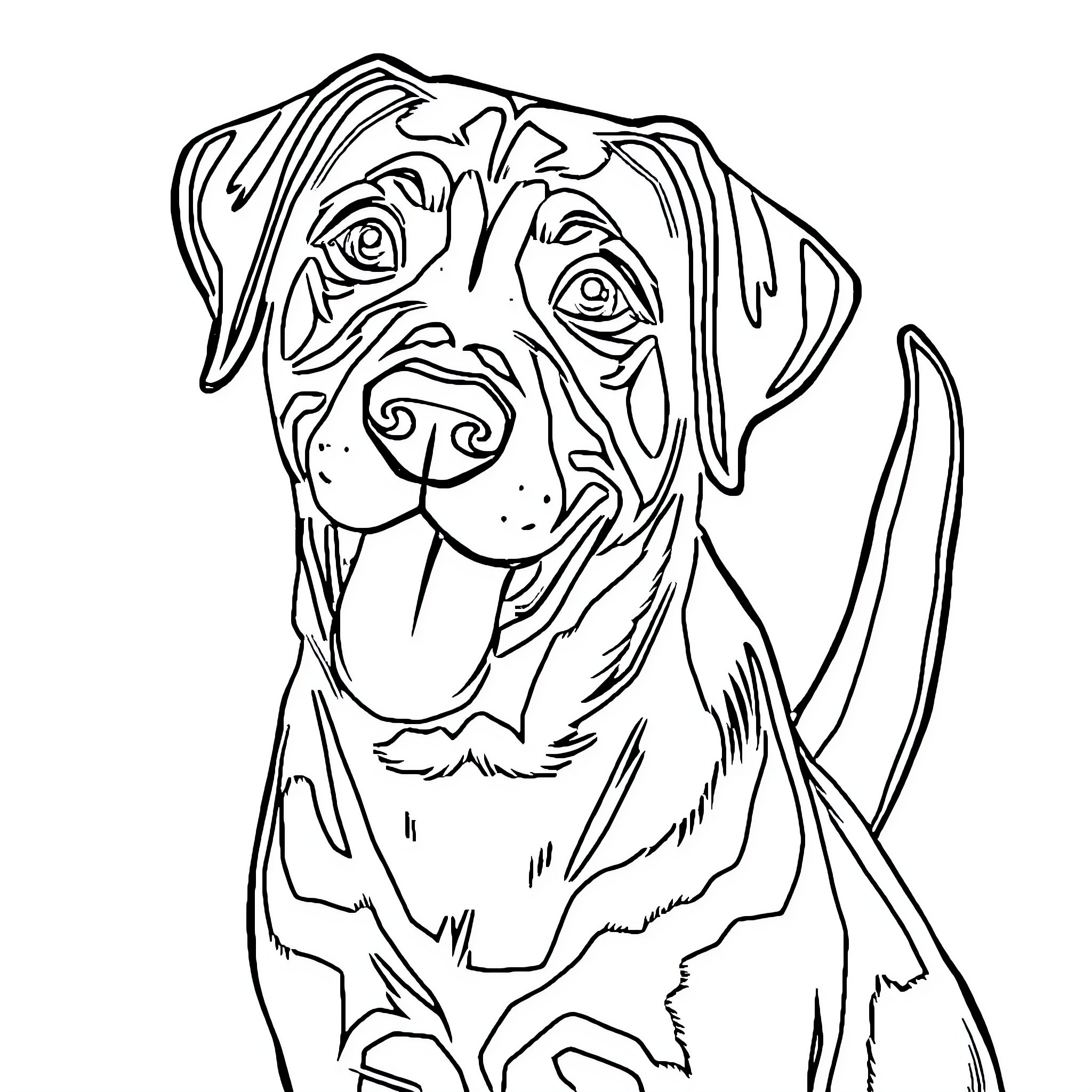 Labrador dog with expressive facial features Coloring Page (free black-and-white line drawing printable PDF for all, from beginners to advanced learners, including children, teens, adults, and seniors)