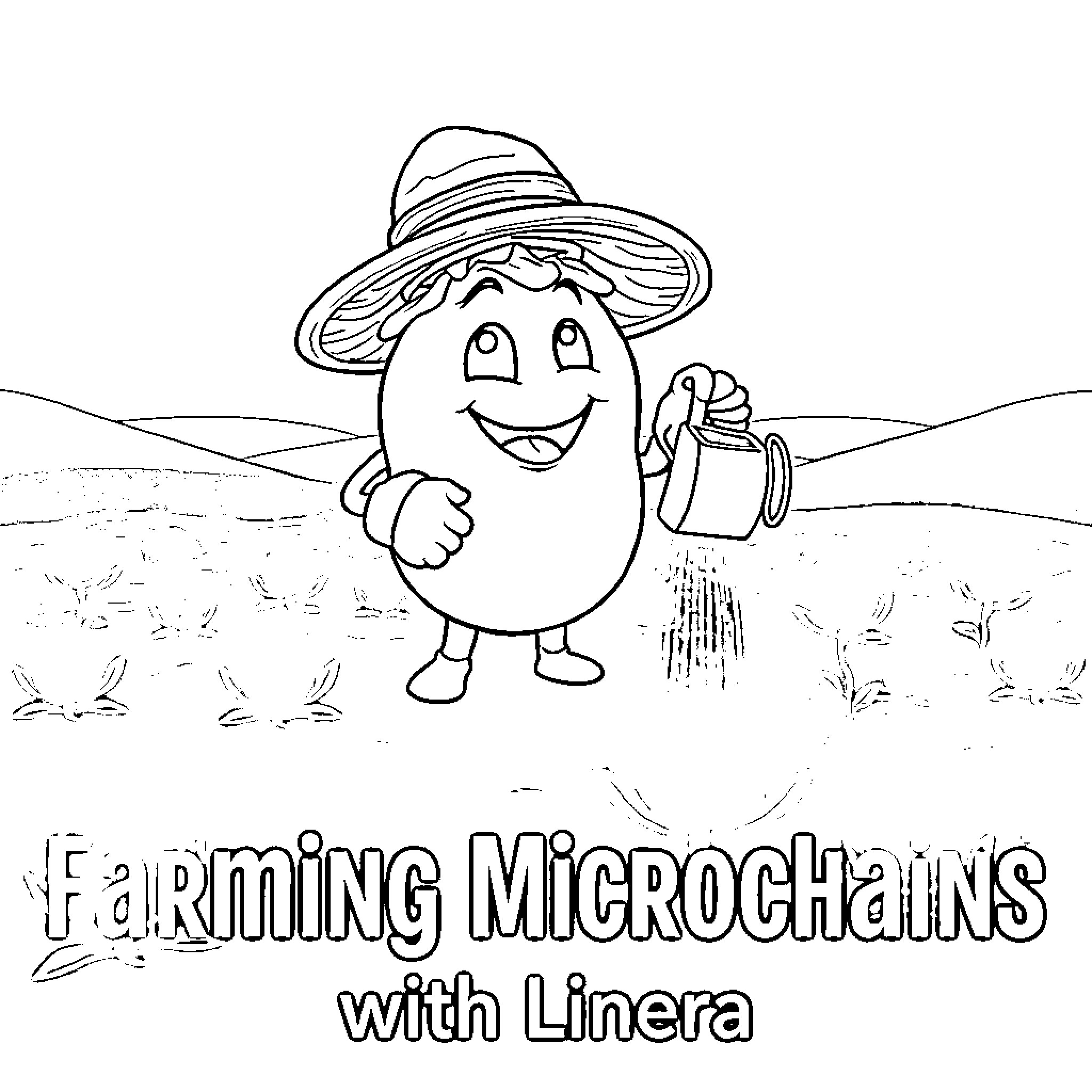 Tomato farmer in the field with watering can Coloring Page (free black-and-white line drawing printable PDF for all, from beginners to advanced learners, including children, teens, adults, and seniors)