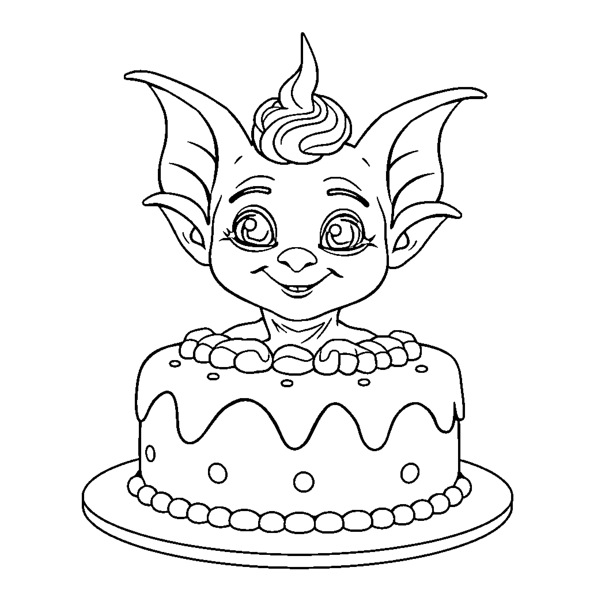 Dobby Enjoying a Celebratory Cake Coloring Page (free black-and-white line drawing printable PDF for all, from beginners to advanced learners, including children, teens, adults, and seniors)