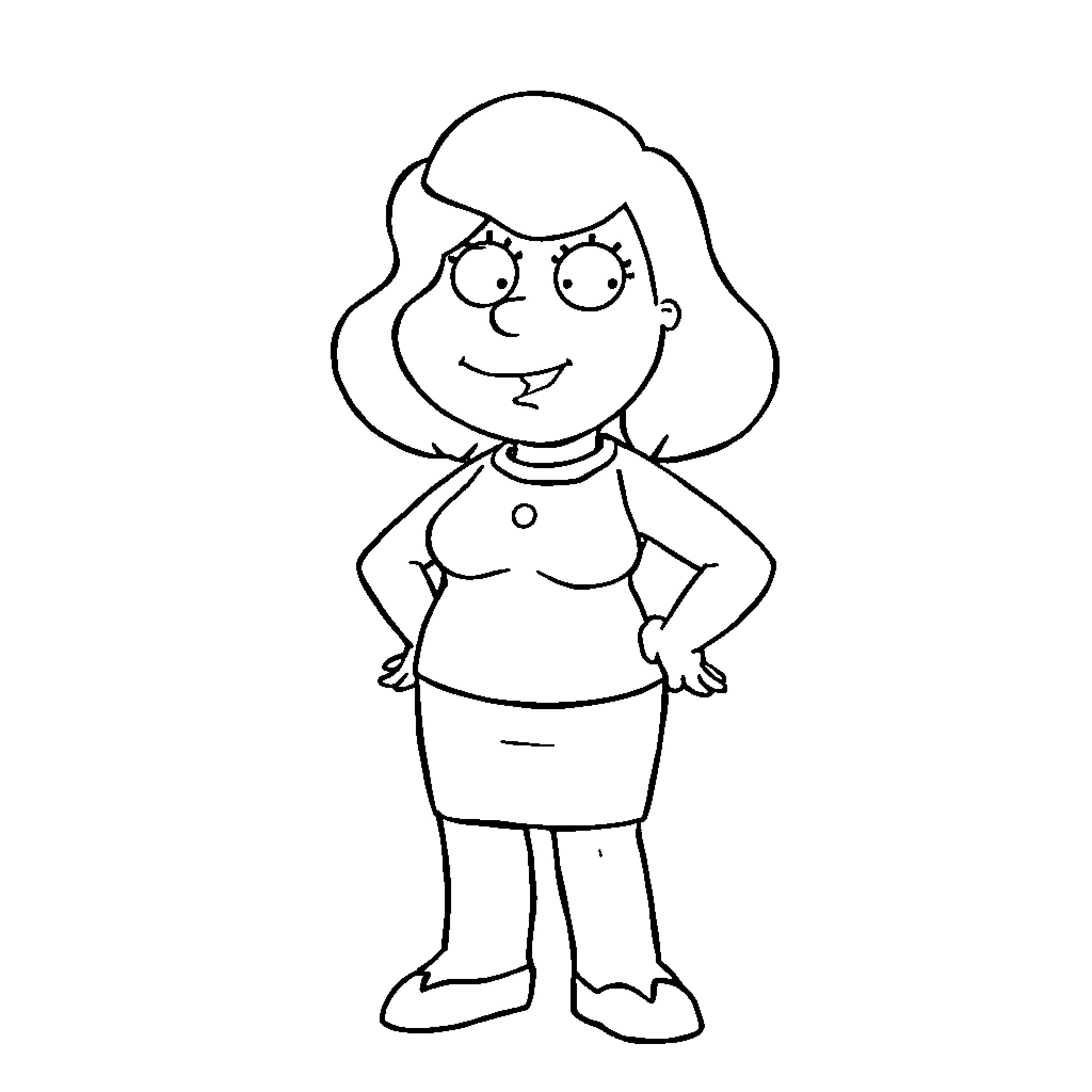 Lois Griffin in a playful mood Coloring Page (free black-and-white line drawing printable PDF for all, from beginners to advanced learners, including children, teens, adults, and seniors)