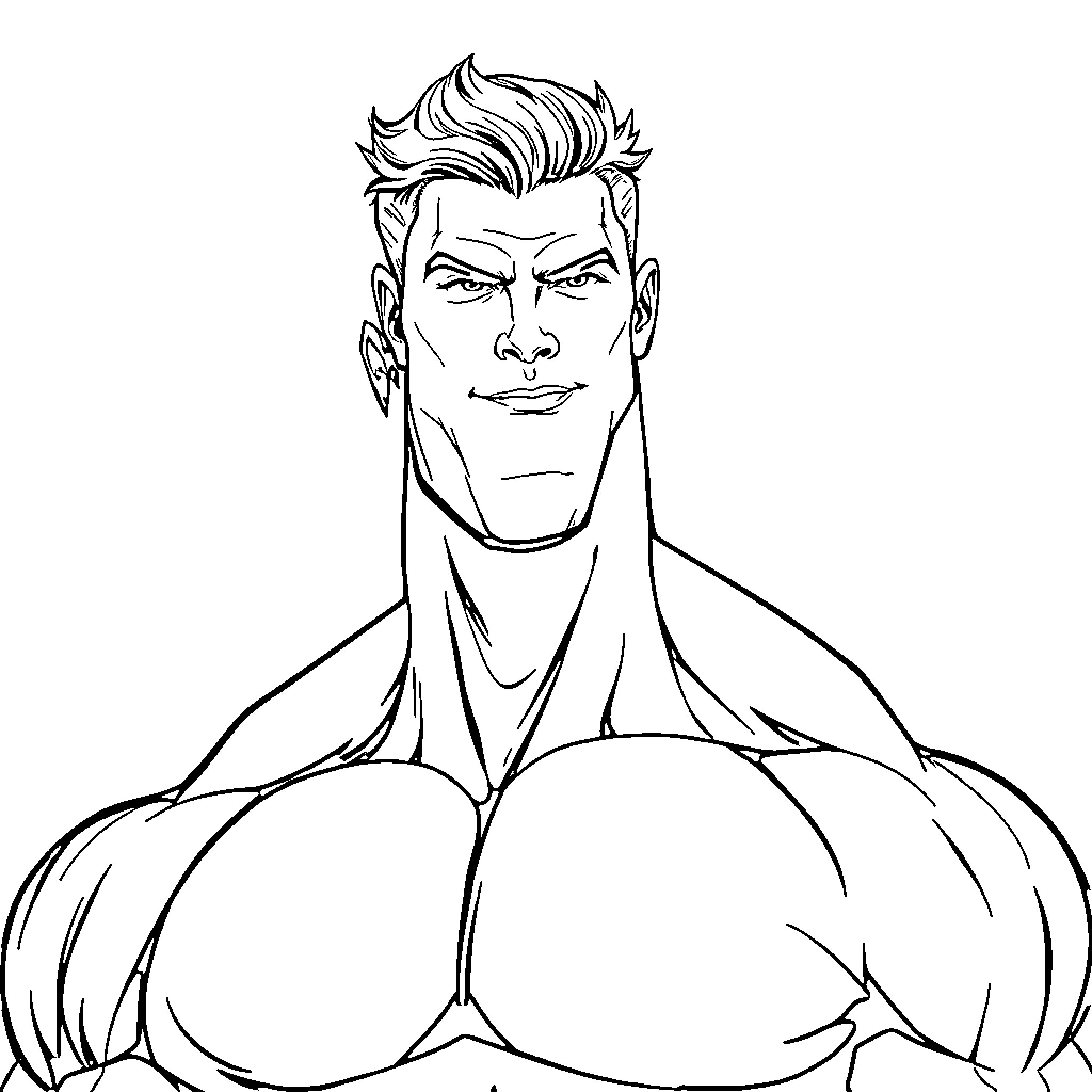 Muscle Man flexes his impressive physique Coloring Page (free black-and-white line drawing printable PDF for all, from beginners to advanced learners, including children, teens, adults, and seniors)