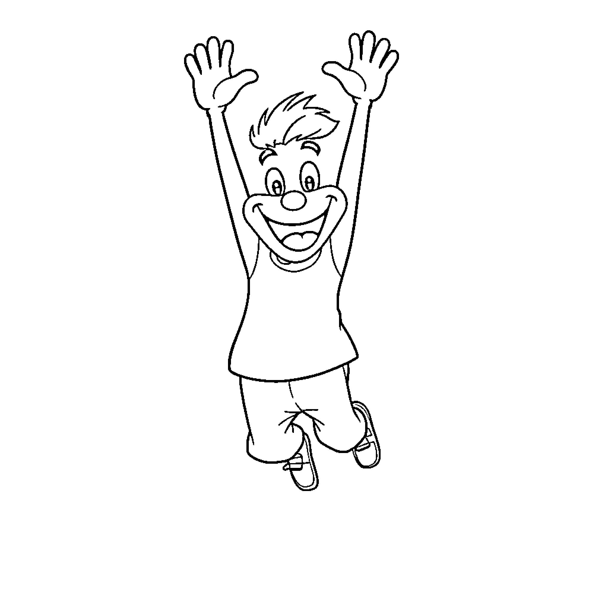 Blippi jumping with joy and excitement Coloring Page (free black-and-white line drawing printable PDF for all, from beginners to advanced learners, including children, teens, adults, and seniors)