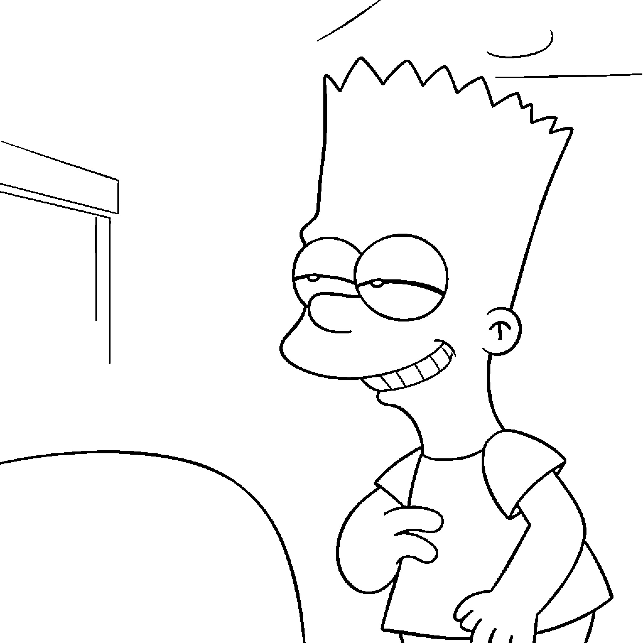 Bart Simpson making a mischievous expression Coloring Page (free black-and-white line drawing printable PDF for all, from beginners to advanced learners, including children, teens, adults, and seniors)