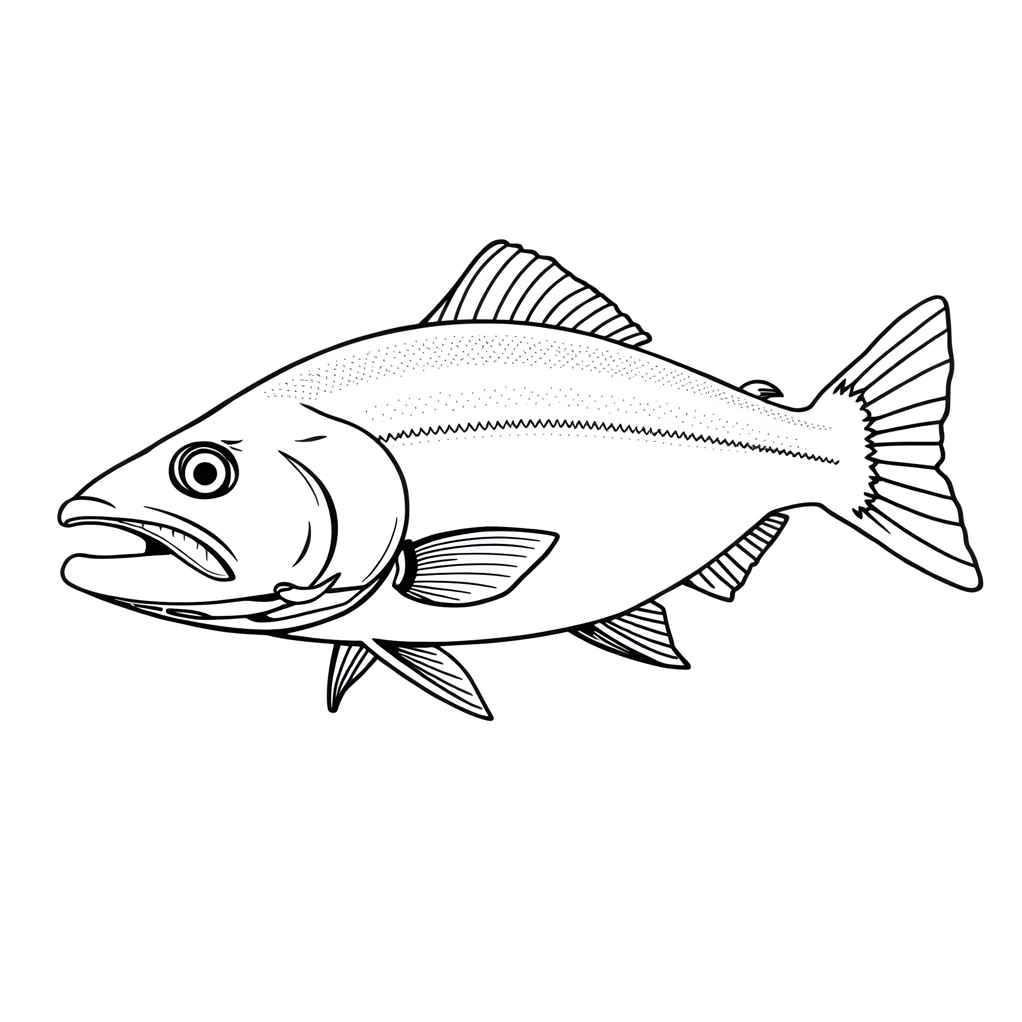 Sockeye Salmon swimming in the water Coloring Page (free black-and-white line drawing printable PDF for all, from beginners to advanced learners, including children, teens, adults, and seniors)