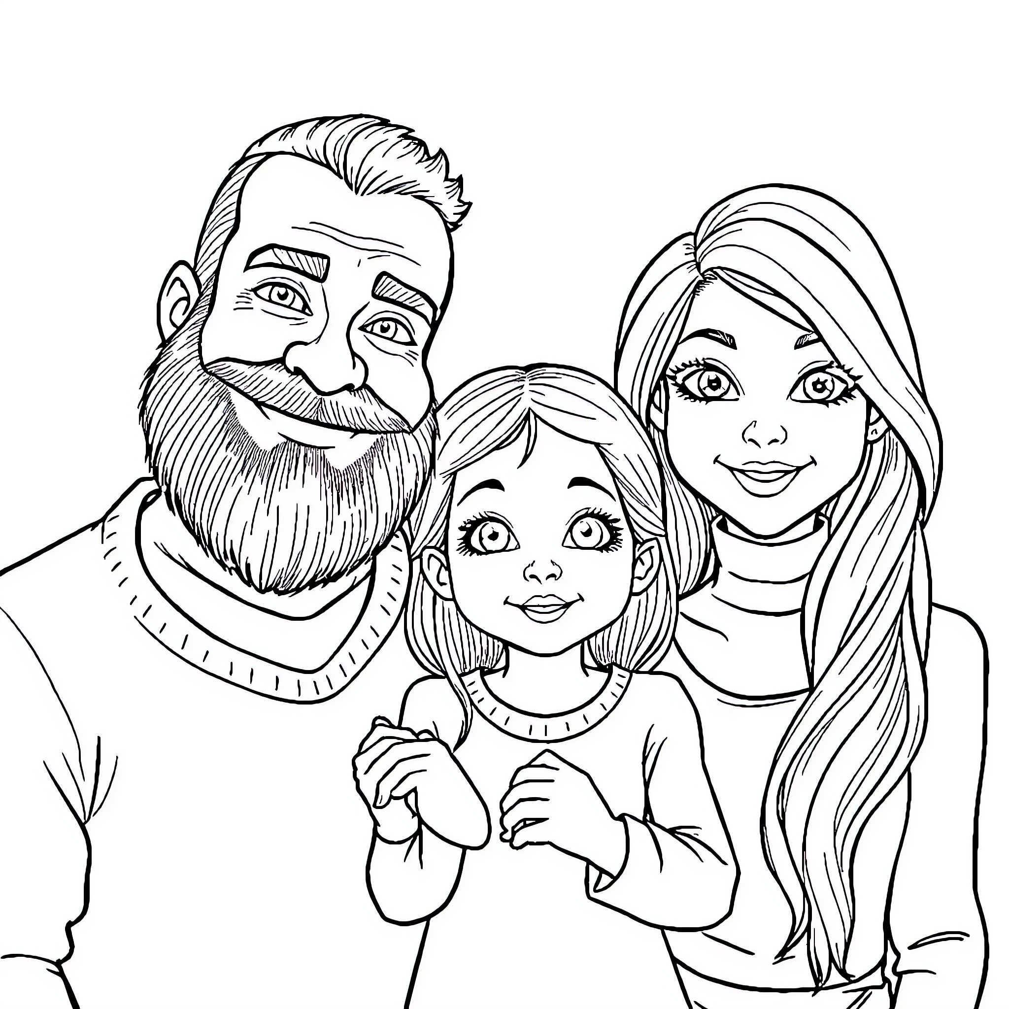 Family enjoying a happy moment together Coloring Page (free black-and-white line drawing printable PDF for all, from beginners to advanced learners, including children, teens, adults, and seniors)