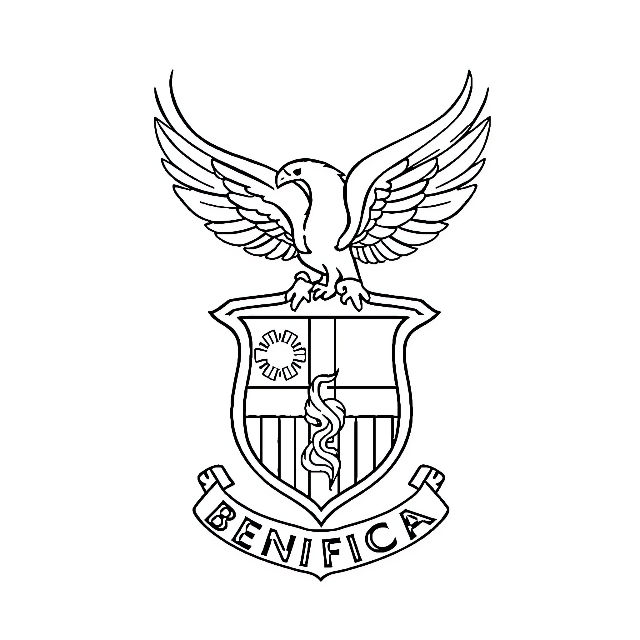 Benfica emblem with eagle and shield Coloring Page (free black-and-white line drawing printable PDF for all, from beginners to advanced learners, including children, teens, adults, and seniors)