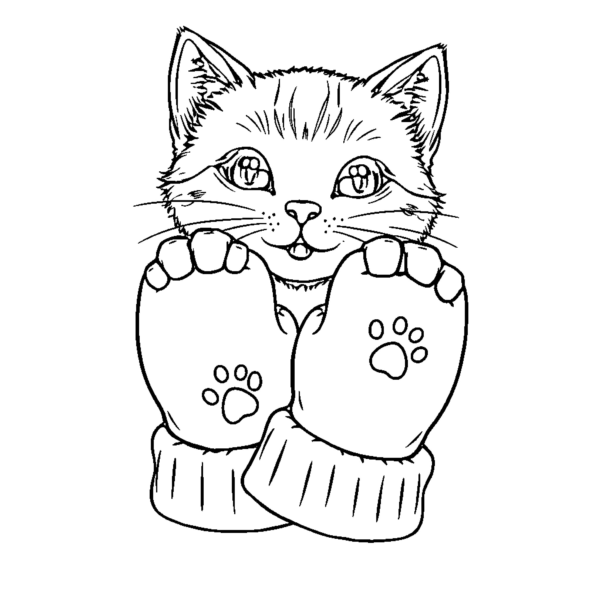 Kitten playing with paws and showing claws Coloring Page (free black-and-white line drawing printable PDF for all, from beginners to advanced learners, including children, teens, adults, and seniors)