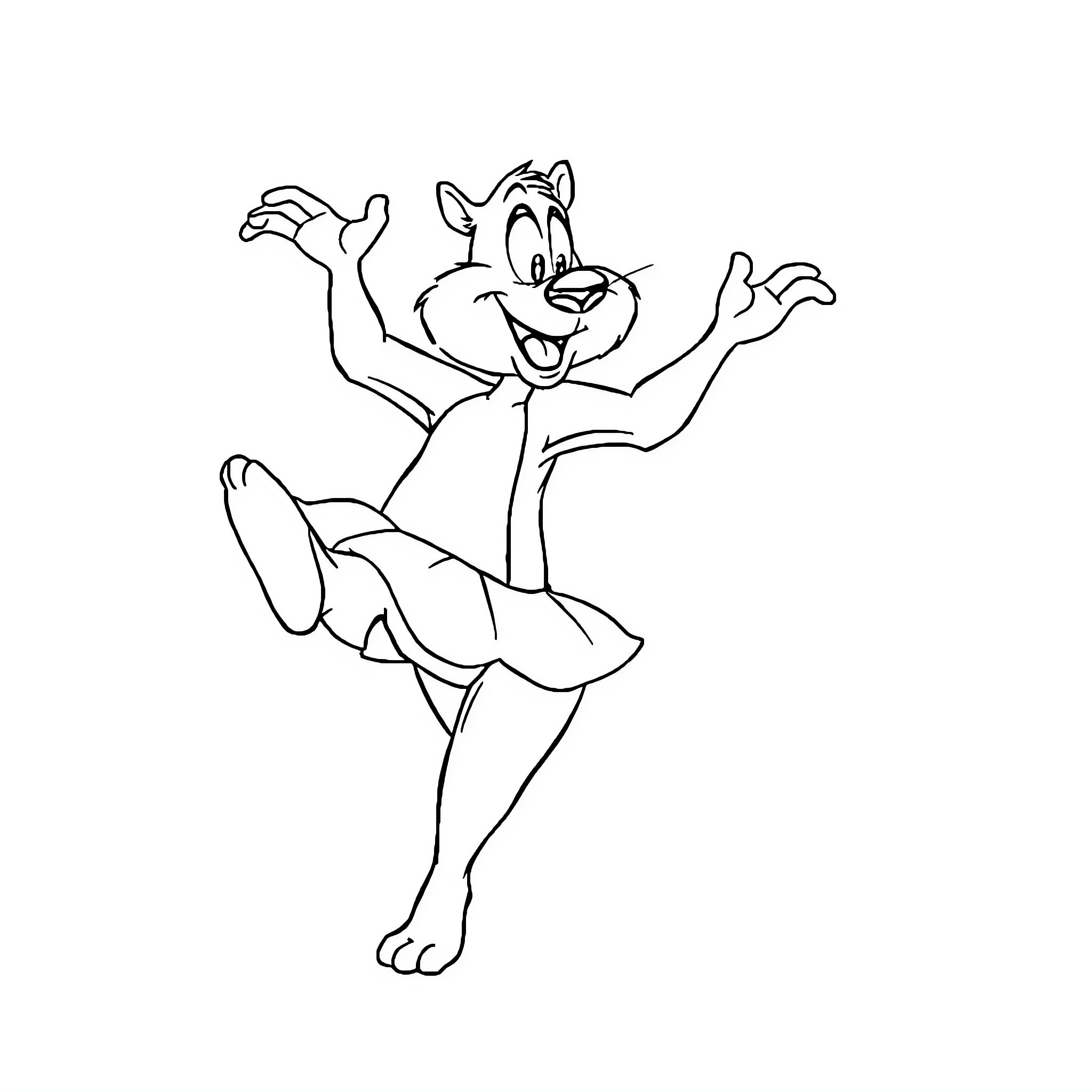 Baloo dancing joyfully in the wilderness Coloring Page (free black-and-white line drawing printable PDF for all, from beginners to advanced learners, including children, teens, adults, and seniors)