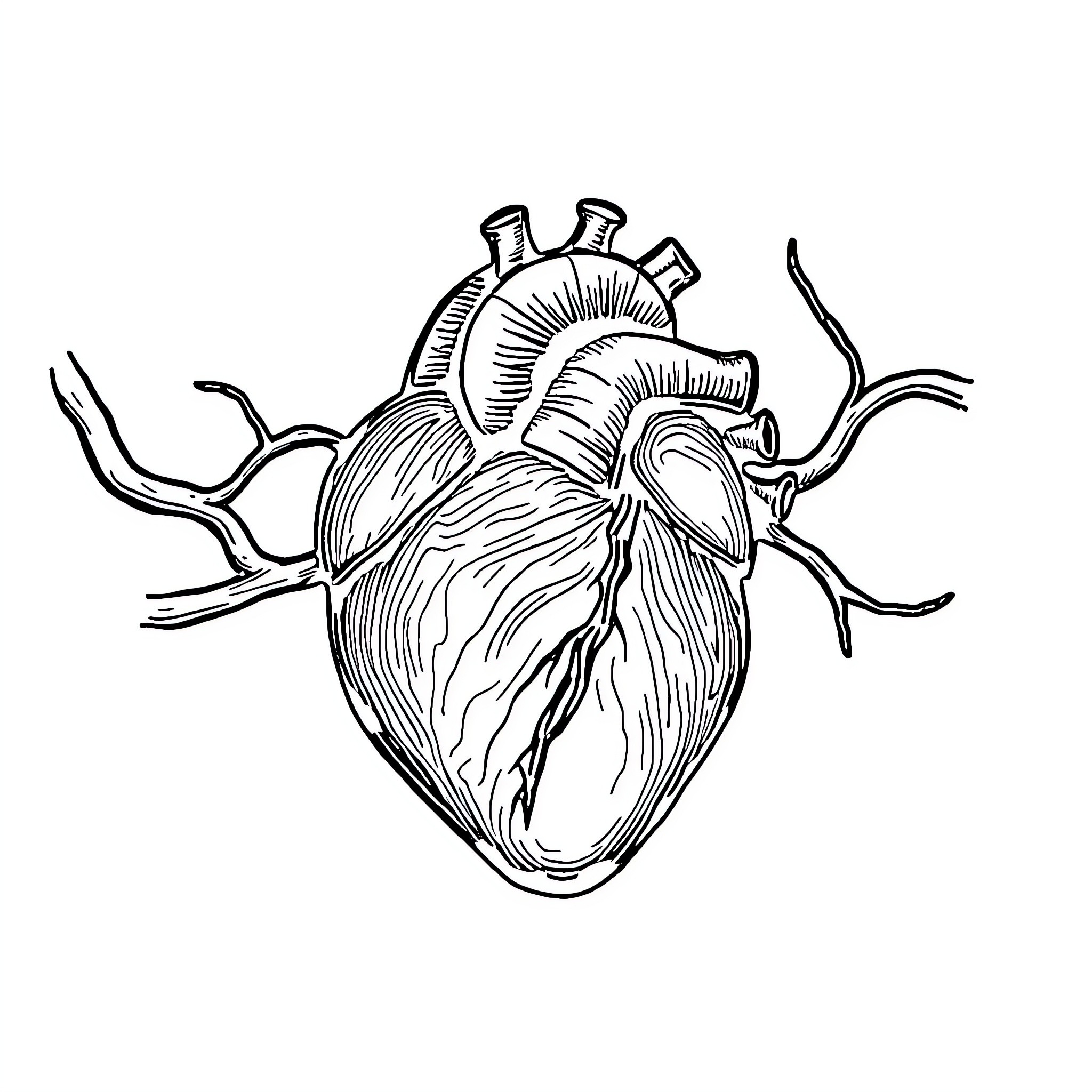 Heart of Anatomical Complexity Coloring Page (free black-and-white line drawing printable PDF for all, from beginners to advanced learners, including children, teens, adults, and seniors)