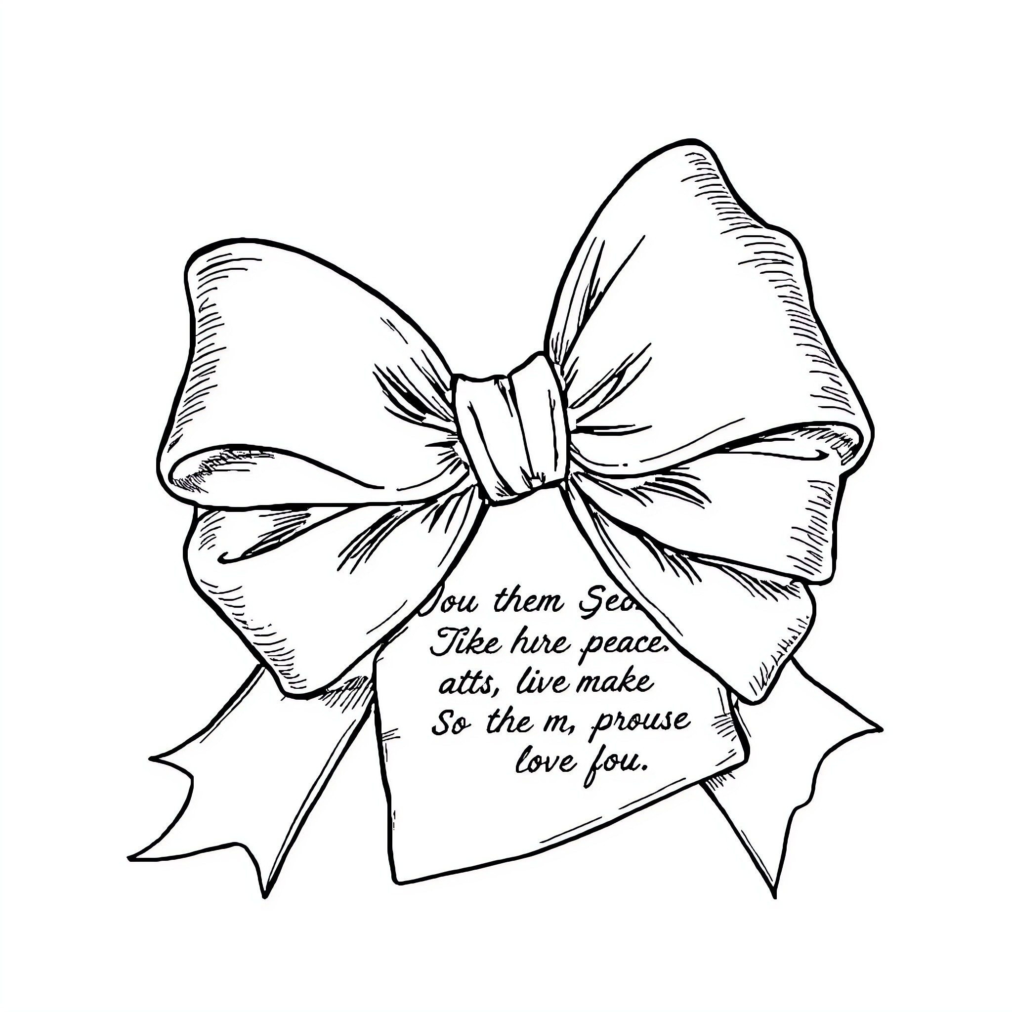 Bow with Inspirational Message Coloring Page (free black-and-white line drawing printable PDF for all, from beginners to advanced learners, including children, teens, adults, and seniors)